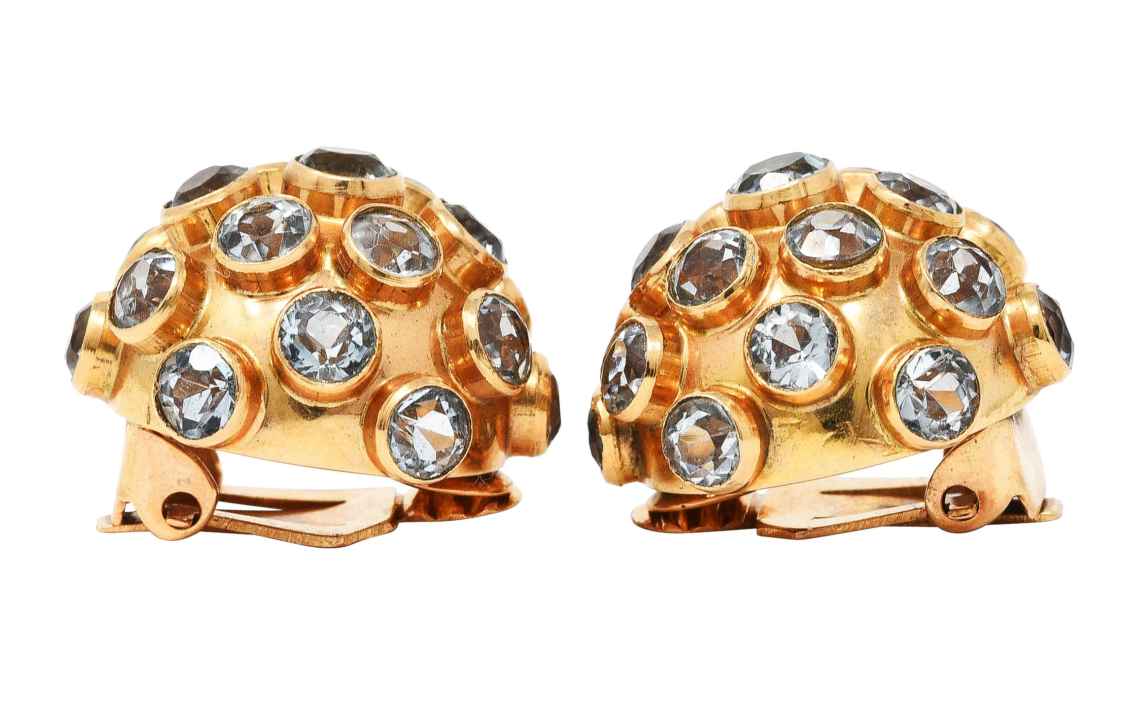 1960's Vintage 5.00 Aquamarine 14 Karat Gold Sputnik Ear-Clip Earrings - Image 5