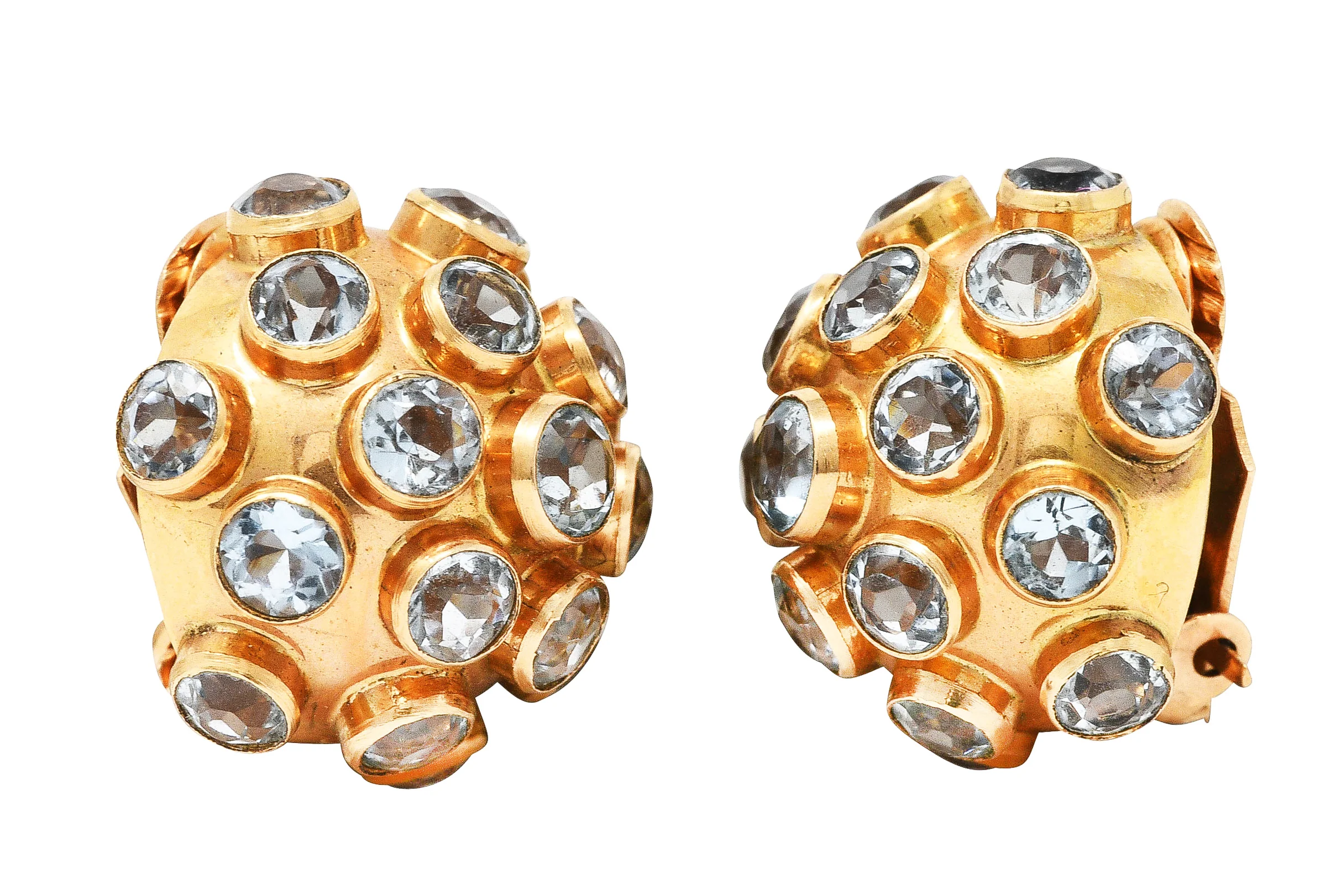 1960's Vintage 5.00 Aquamarine 14 Karat Gold Sputnik Ear-Clip Earrings - Image 6