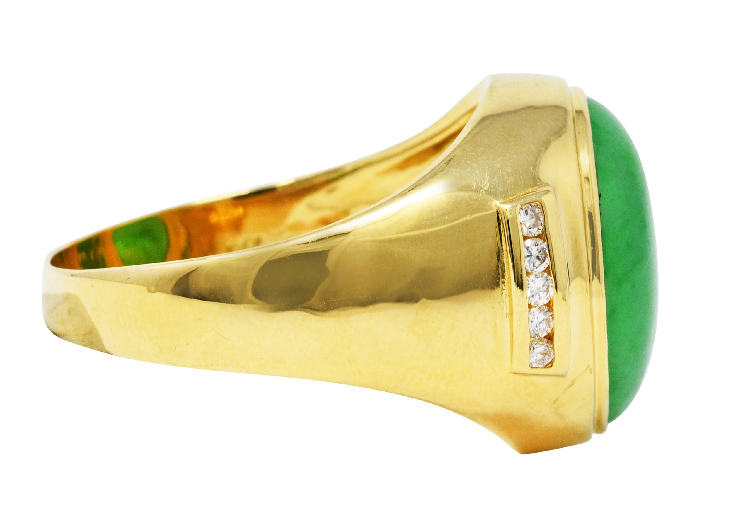 1960's Vintage Jade Diamond 18 Karat Gold Men's Gemstone Ring - Image 3