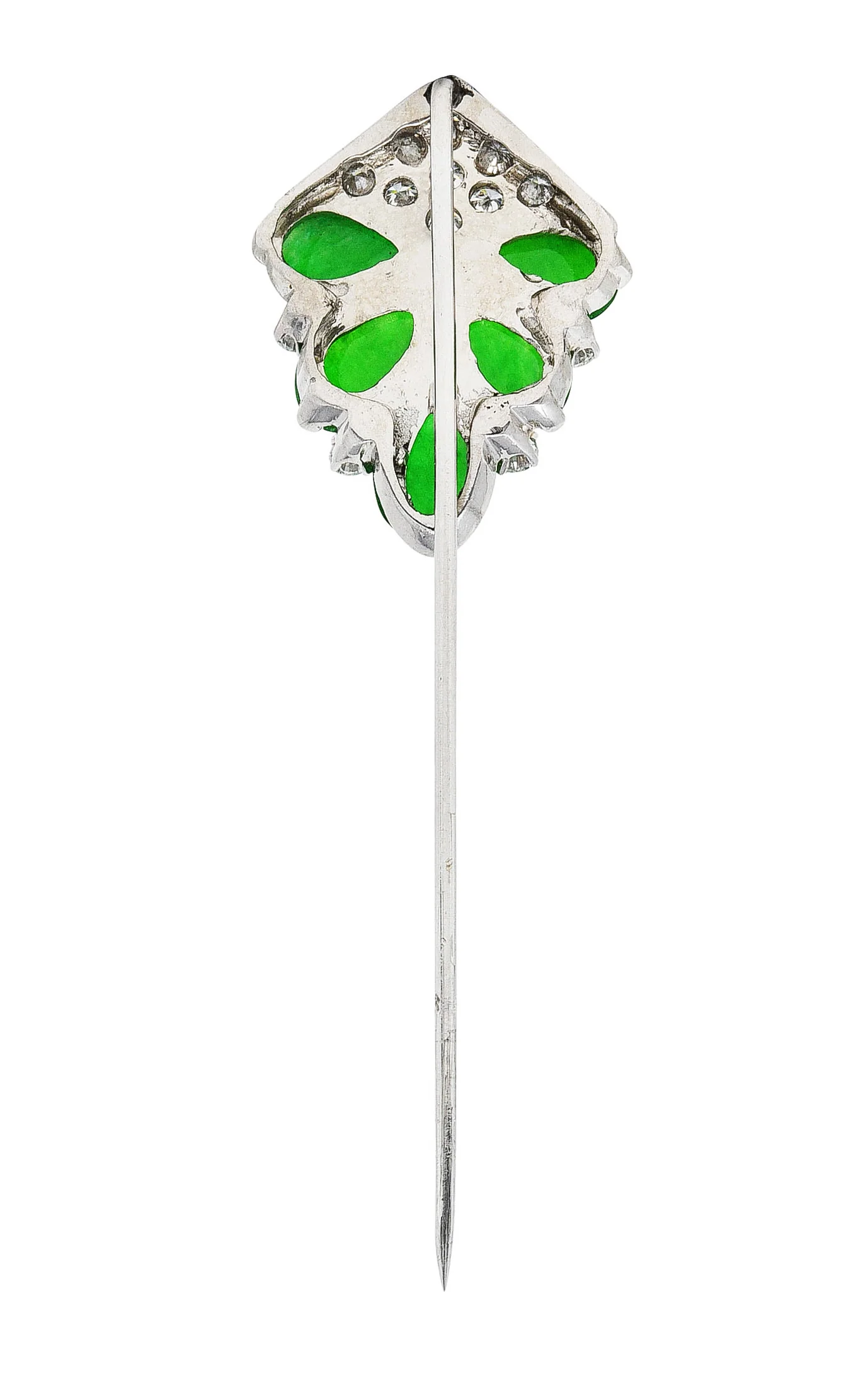 1960's Vintage Jade Diamond Platinum Cluster Stickpin - Image 3