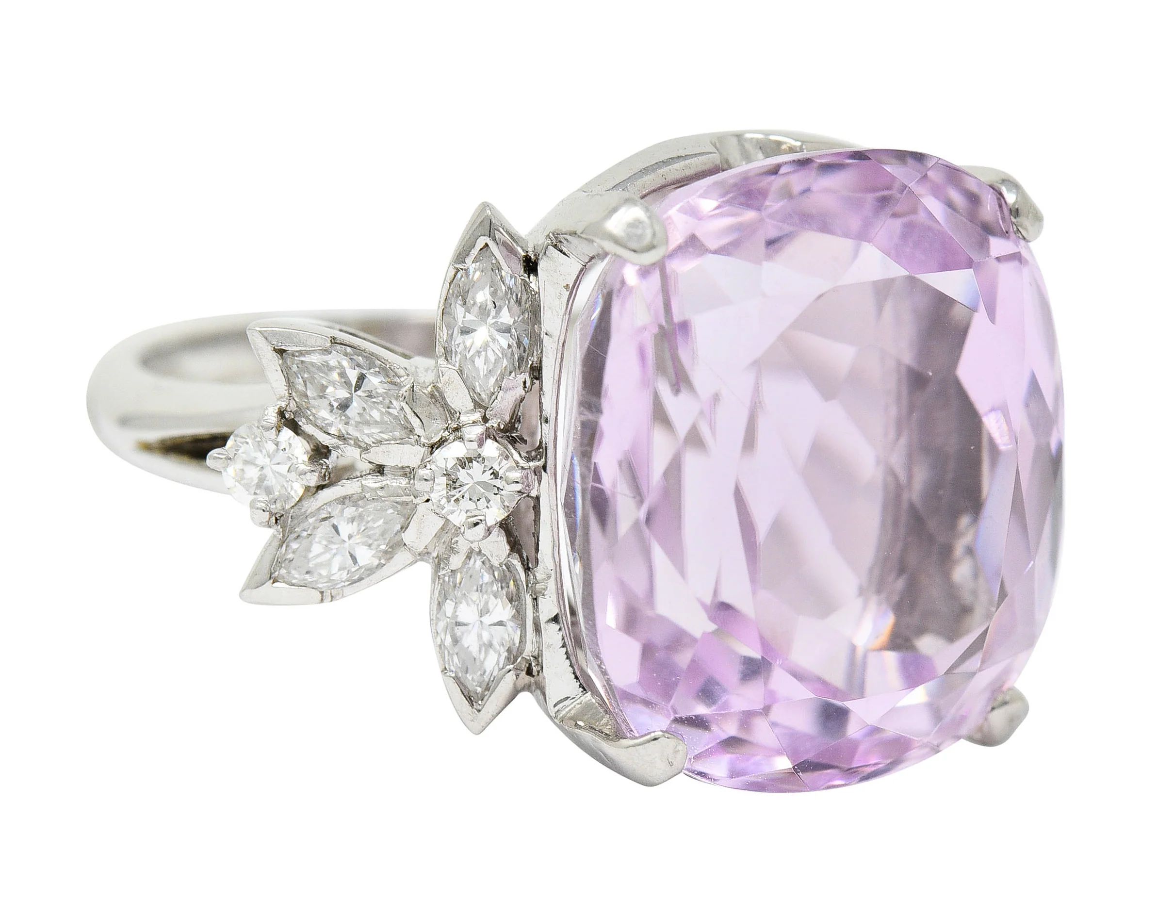 1960's Vintage Mixed Cushion Kunzite Diamond Platinum Cocktail Ring - Image 2
