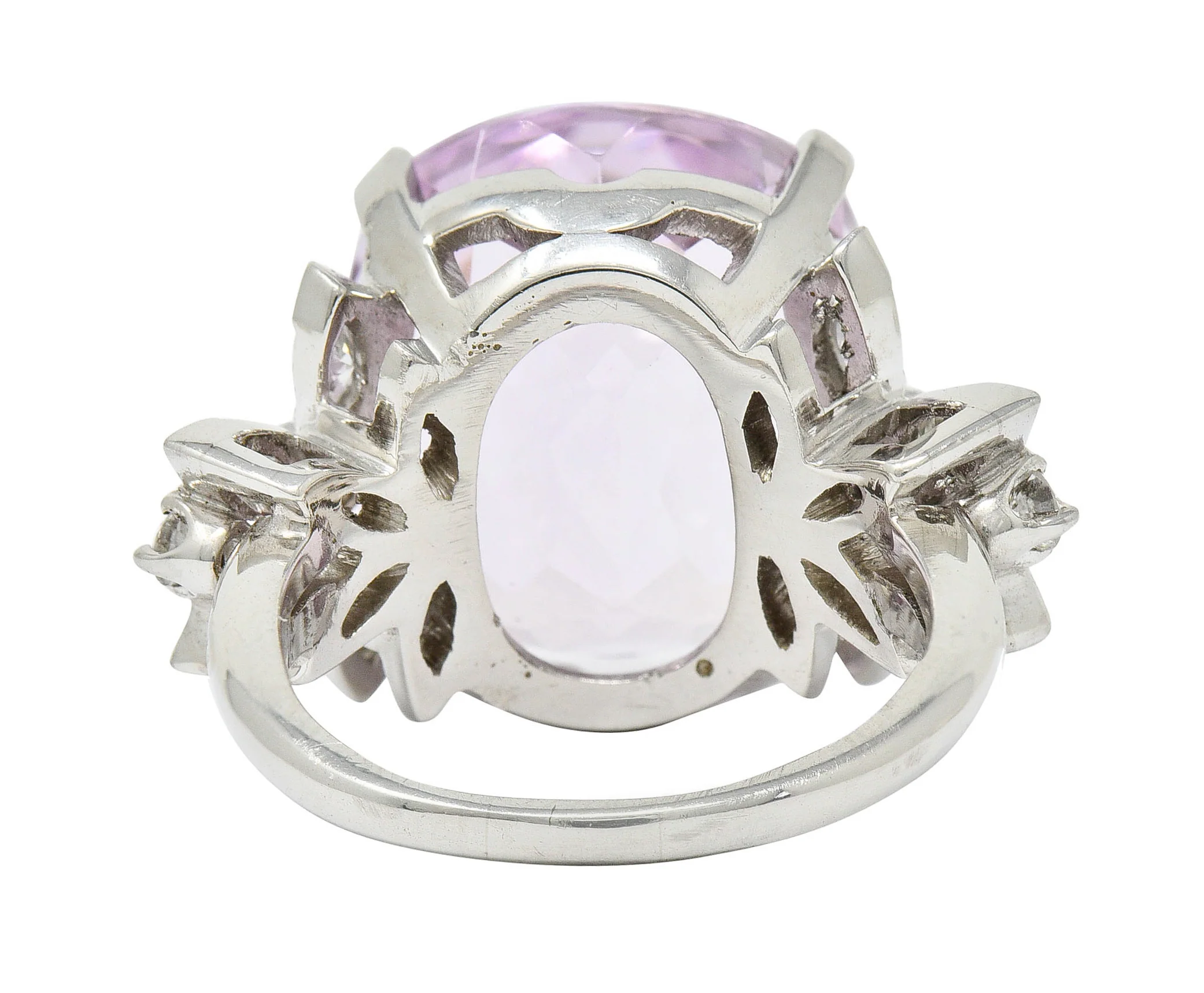 1960's Vintage Mixed Cushion Kunzite Diamond Platinum Cocktail Ring - Image 4