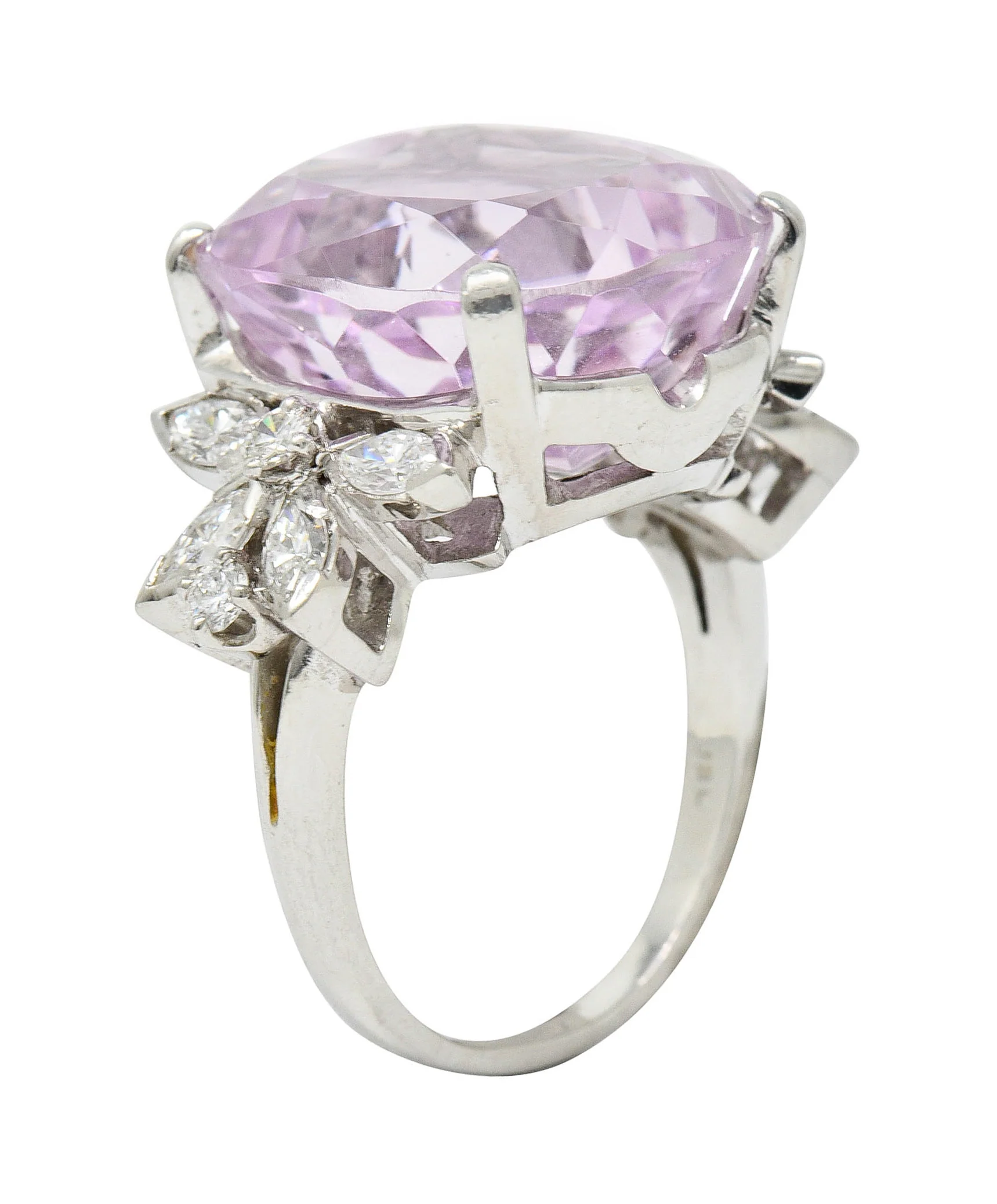 1960's Vintage Mixed Cushion Kunzite Diamond Platinum Cocktail Ring - Image 9