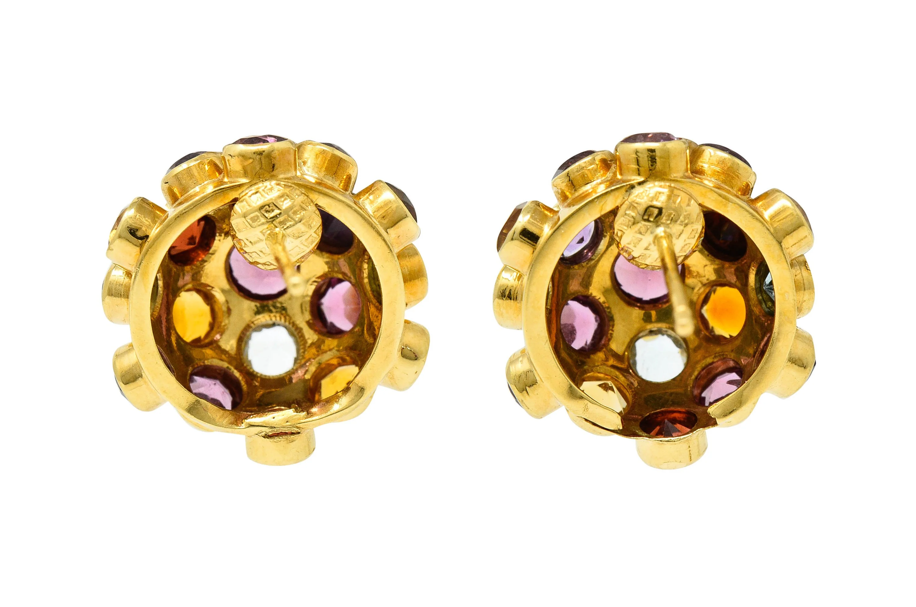 1960's Vintage Multi-Gem 18 Karat Gold Sputnik Cluster Earrings - Image 3