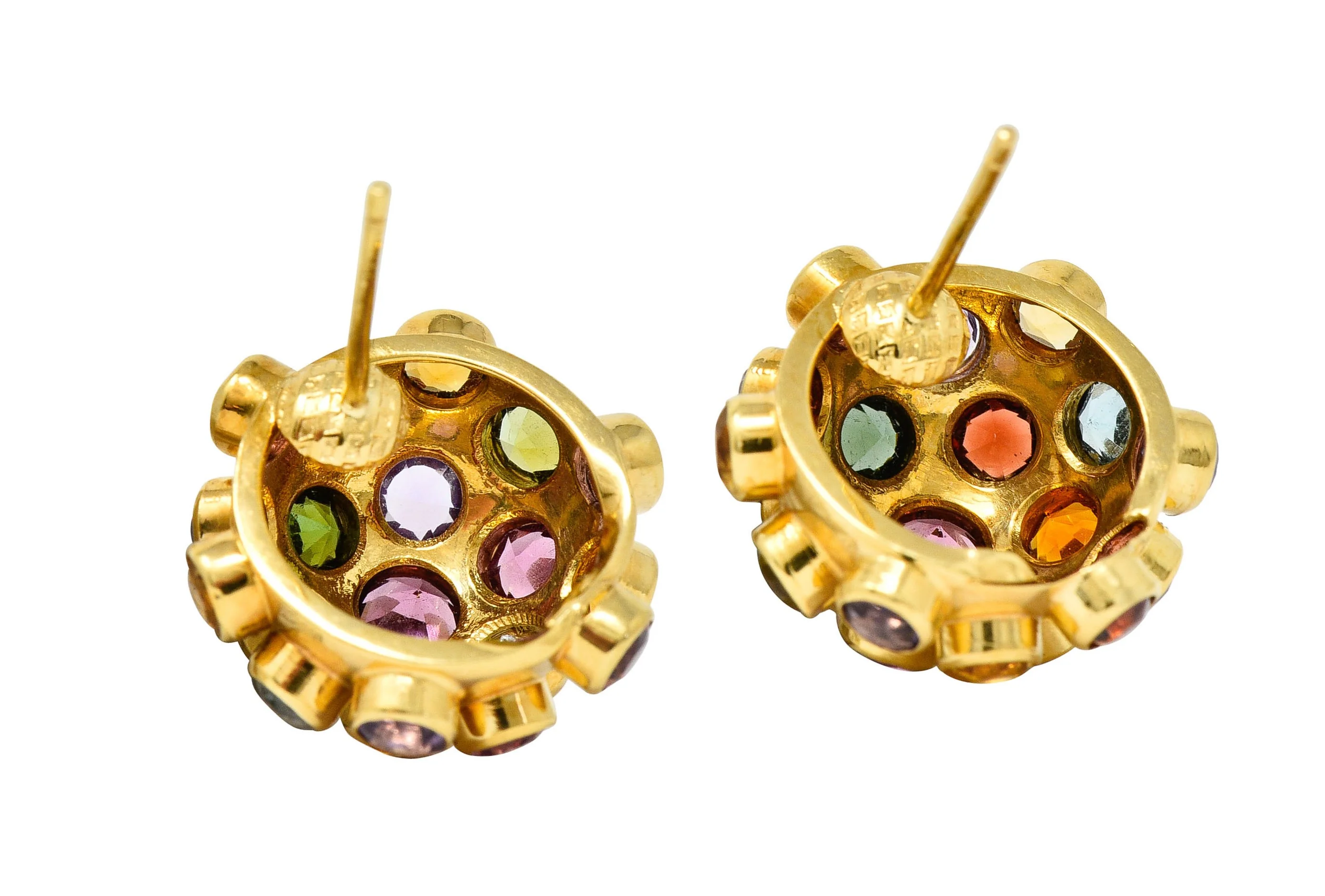 1960's Vintage Multi-Gem 18 Karat Gold Sputnik Cluster Earrings - Image 4