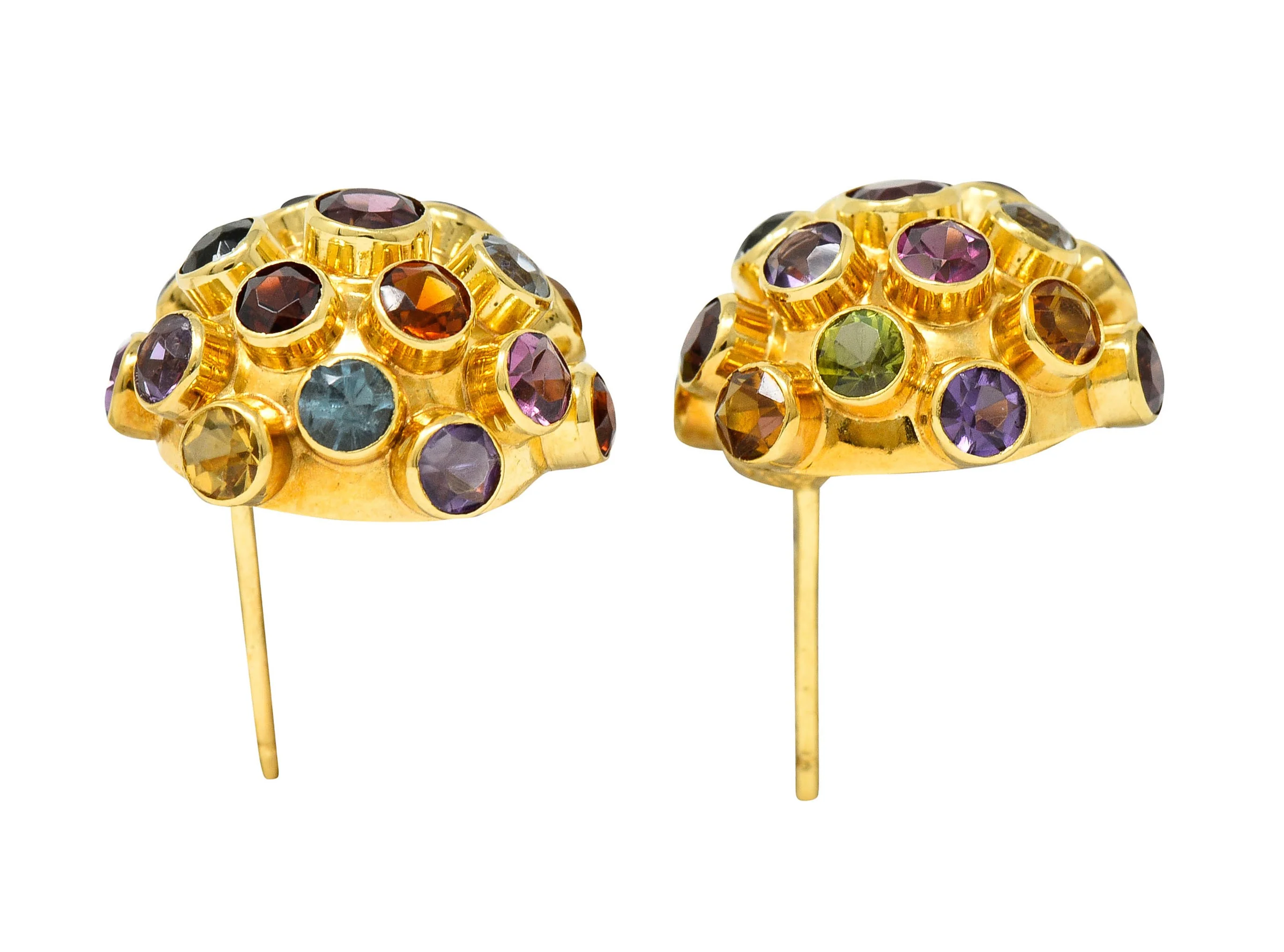 1960's Vintage Multi-Gem 18 Karat Gold Sputnik Cluster Earrings - Image 5