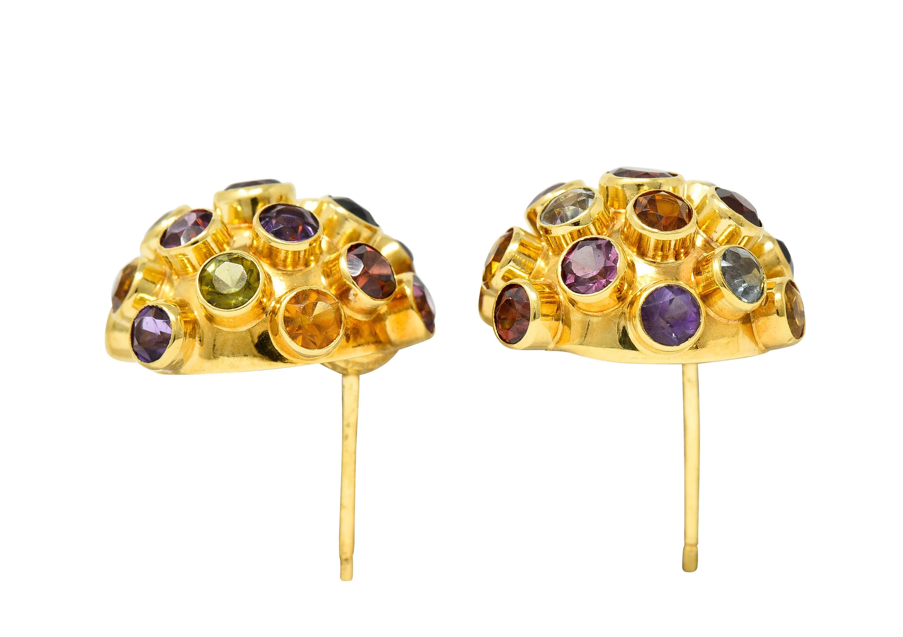 1960's Vintage Multi-Gem 18 Karat Gold Sputnik Cluster Earrings - Image 7