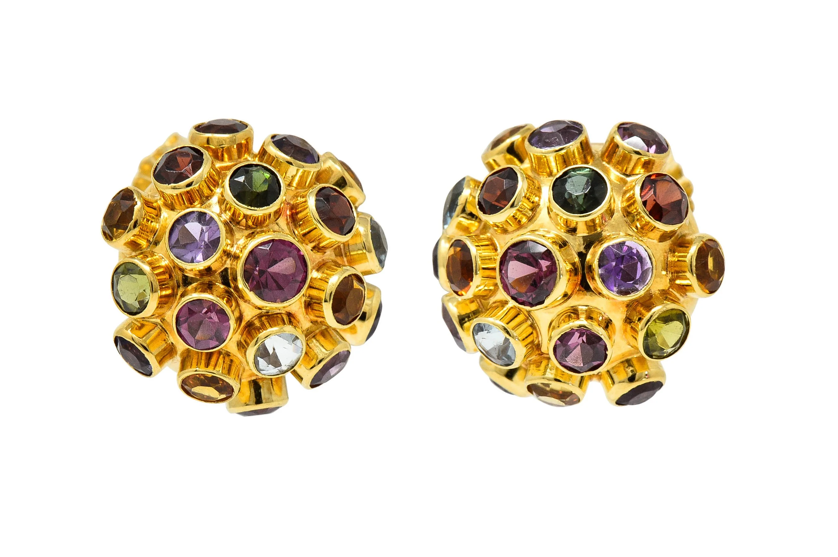 1960's Vintage Multi-Gem 18 Karat Gold Sputnik Cluster Earrings - Image 9