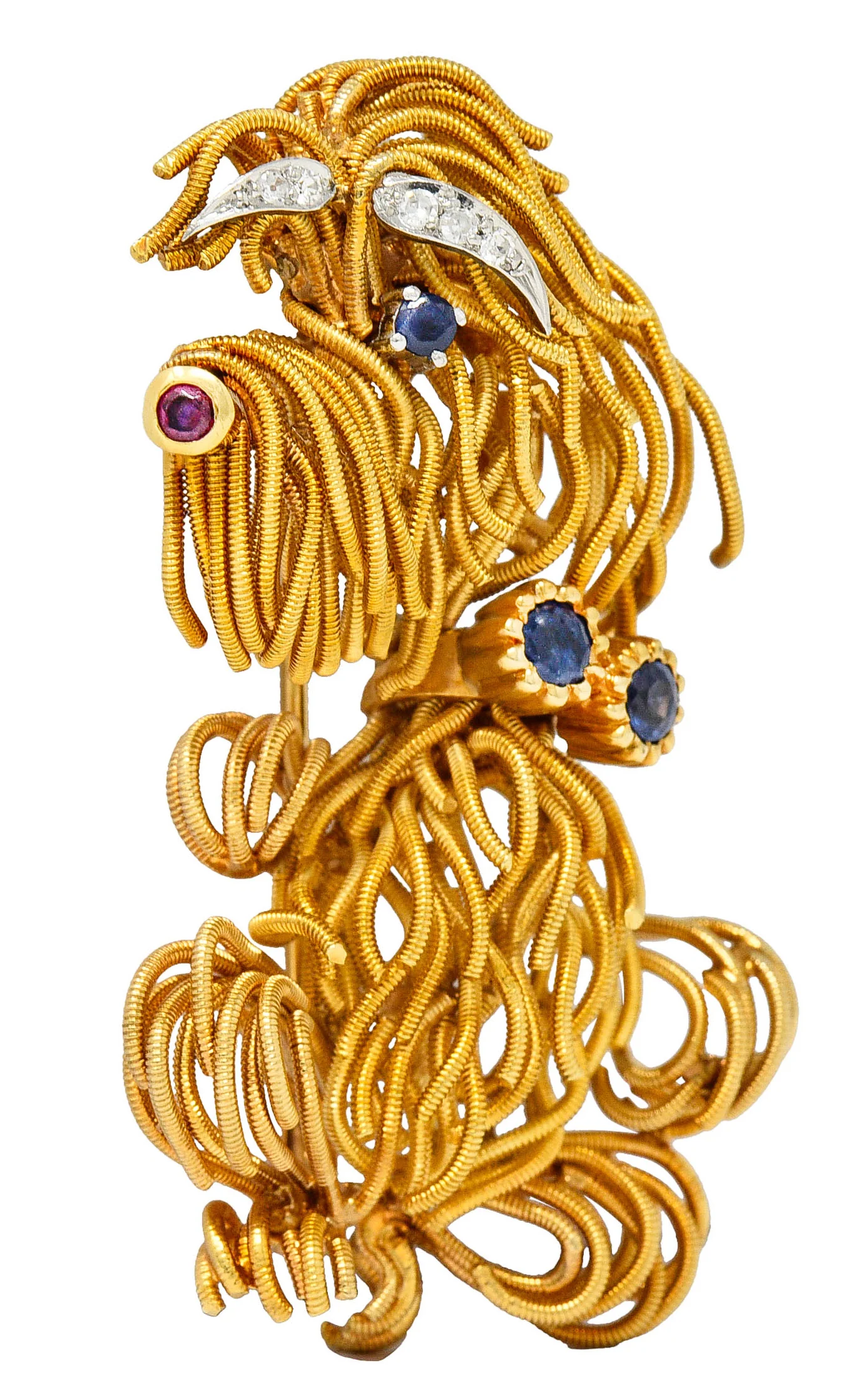 1960's Vintage Sapphire Ruby Diamond 18 Karat Gold Maltese Dog Brooch - Image 2