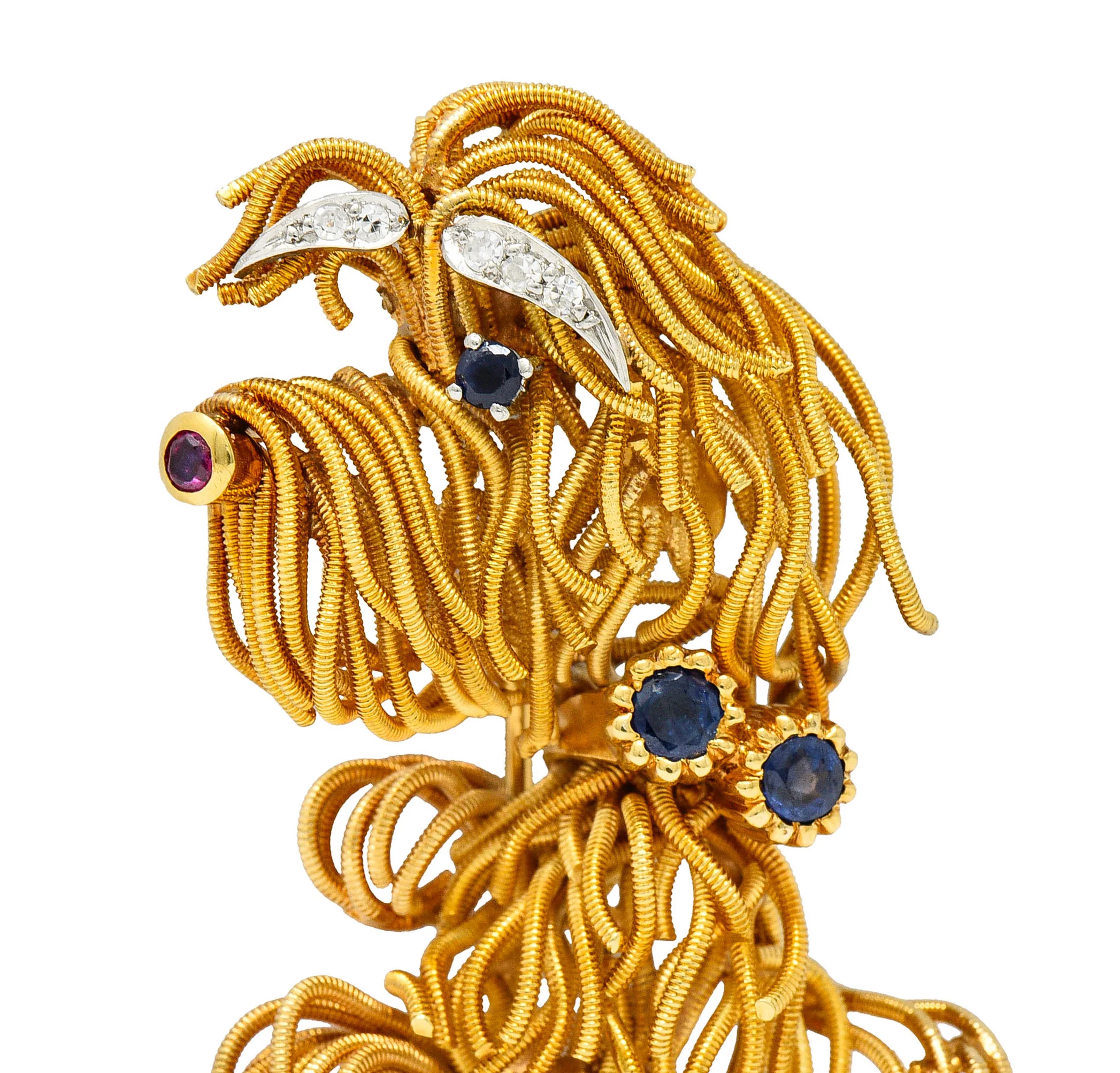 1960's Vintage Sapphire Ruby Diamond 18 Karat Gold Maltese Dog Brooch - Image 6