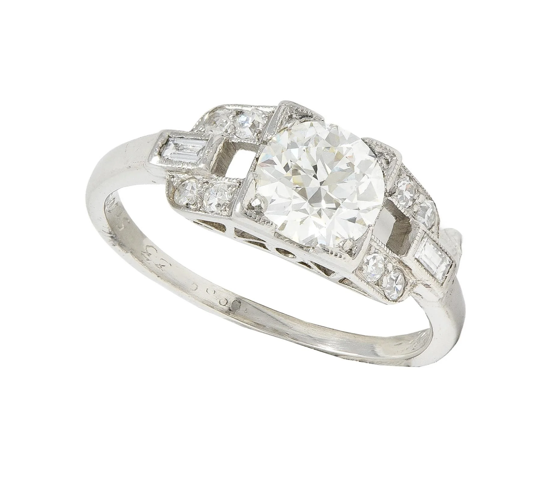 1964 1.07 CTW Diamond Platinum Vintage Buckle Engagement Ring - Image 12