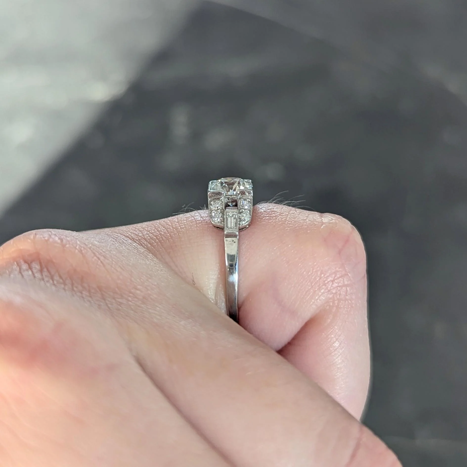 1964 1.07 CTW Diamond Platinum Vintage Buckle Engagement Ring - Image 15