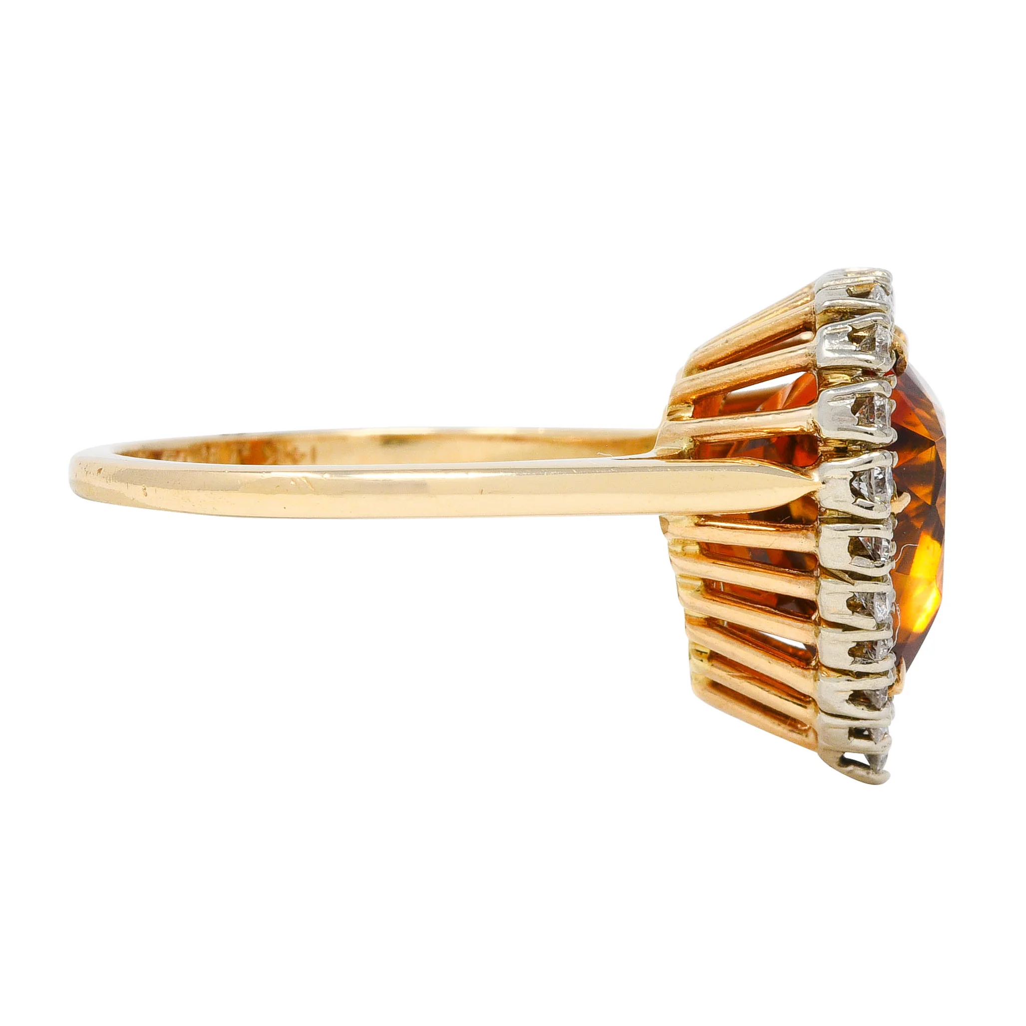 1964 F. & F. Felger Citrine Diamond 14 Karat Two-Tone Gold Heart Halo Ring - Image 2