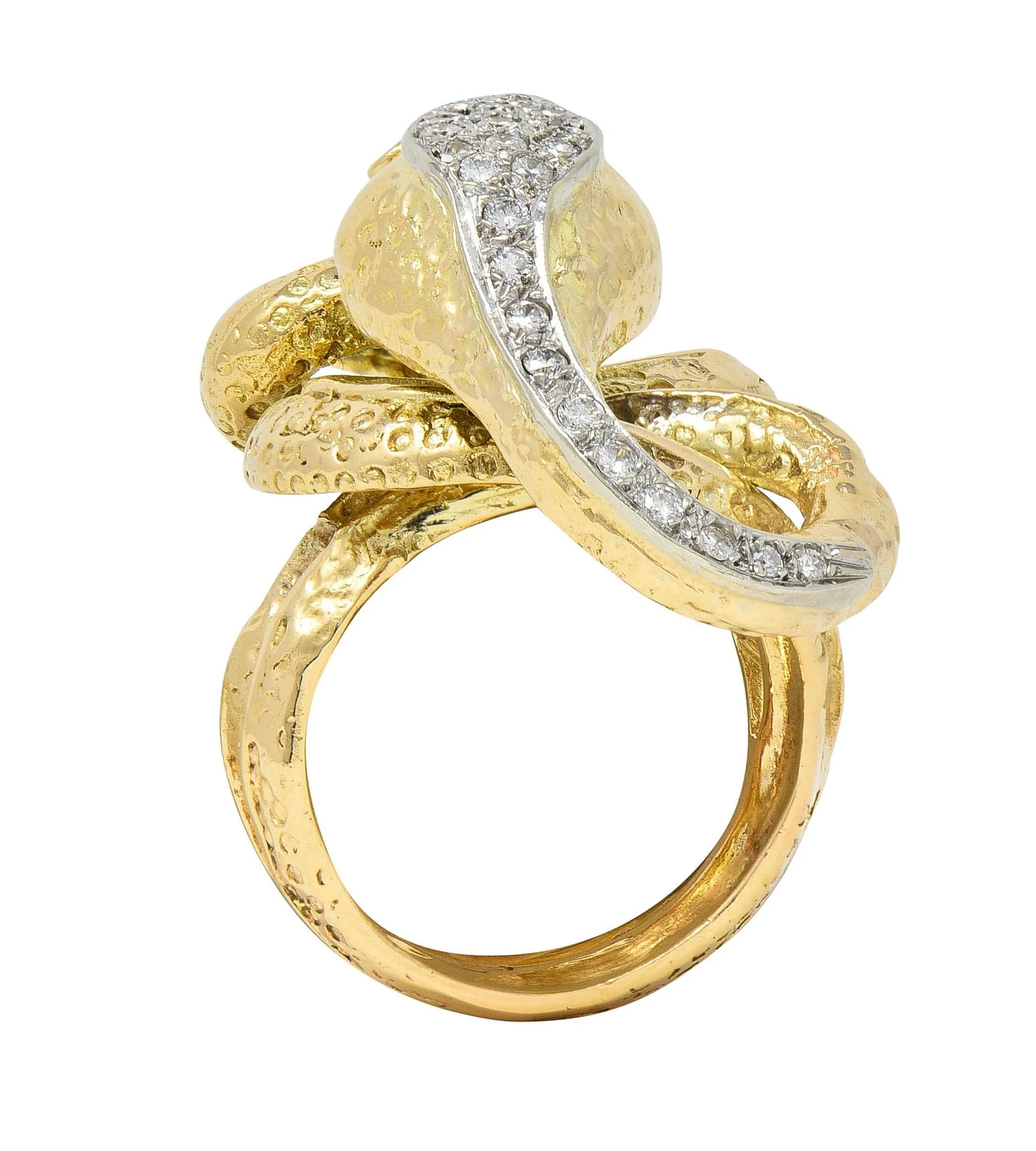 1970's 1.00 CTW Diamond Ruby 14 Karat Two-Tone Gold Vintage Unisex Snake Ring - Image 8