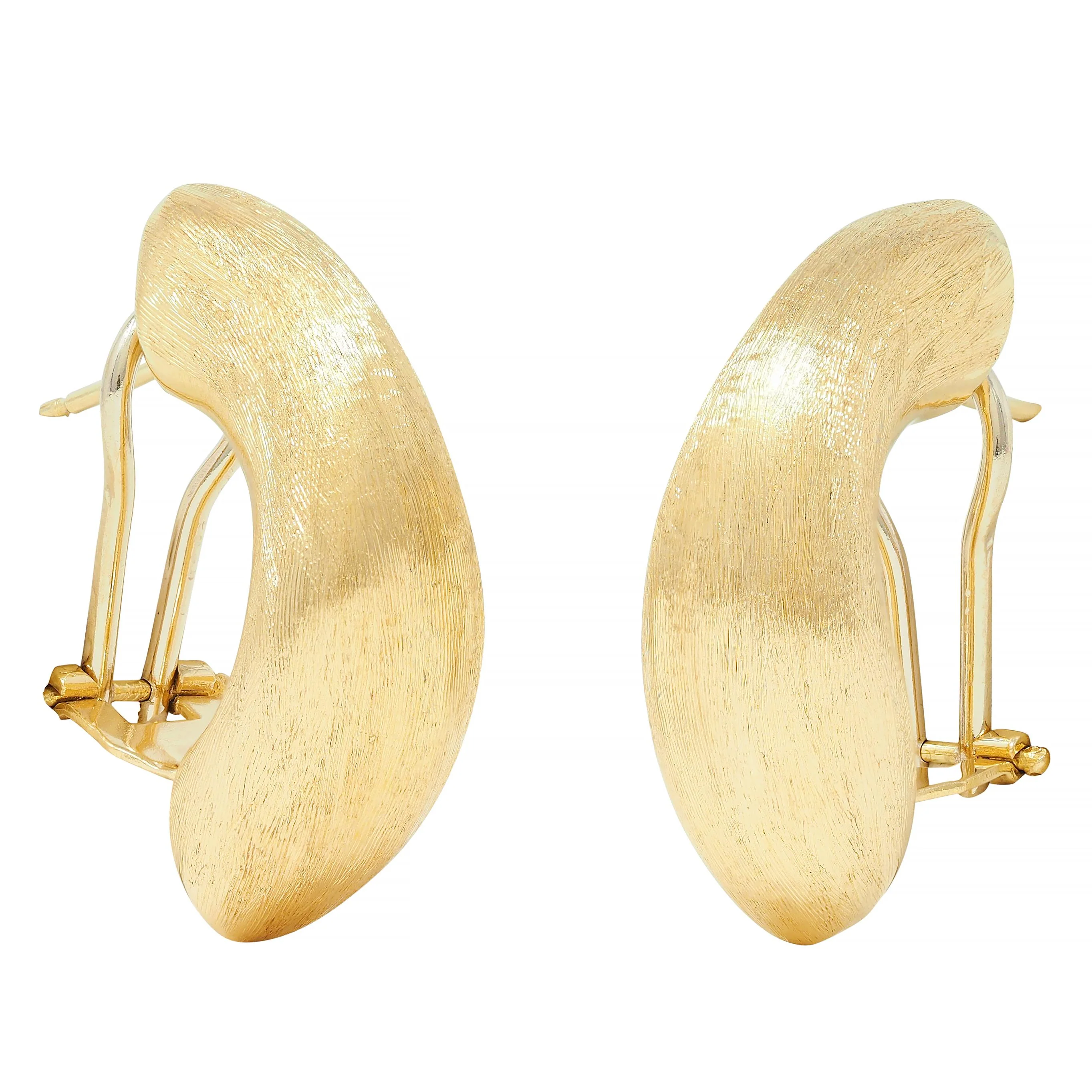 1970's 18 Karat Yellow Gold Vintage Brushed J-Hoop Earrings - Image 5
