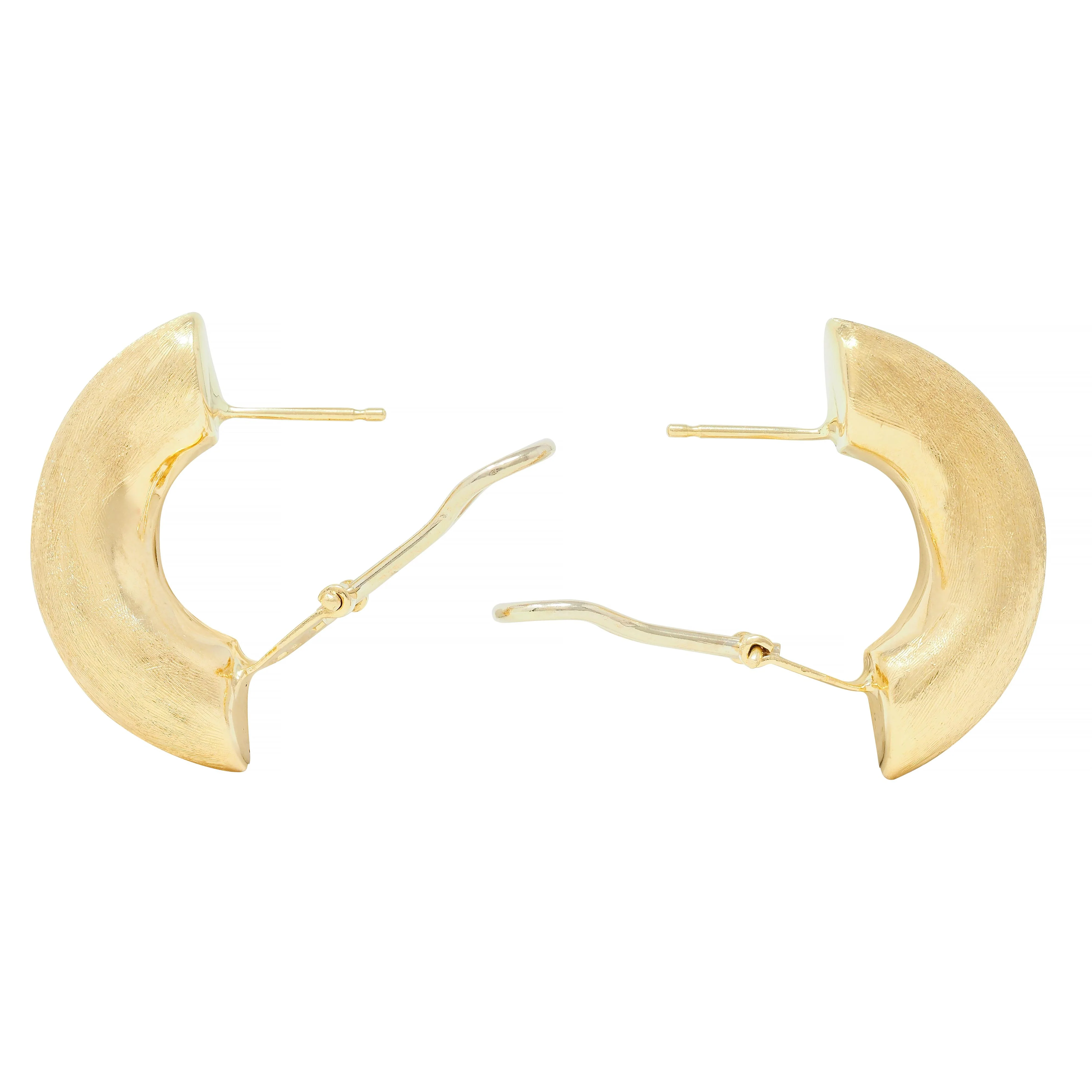 1970's 18 Karat Yellow Gold Vintage Brushed J-Hoop Earrings - Image 6