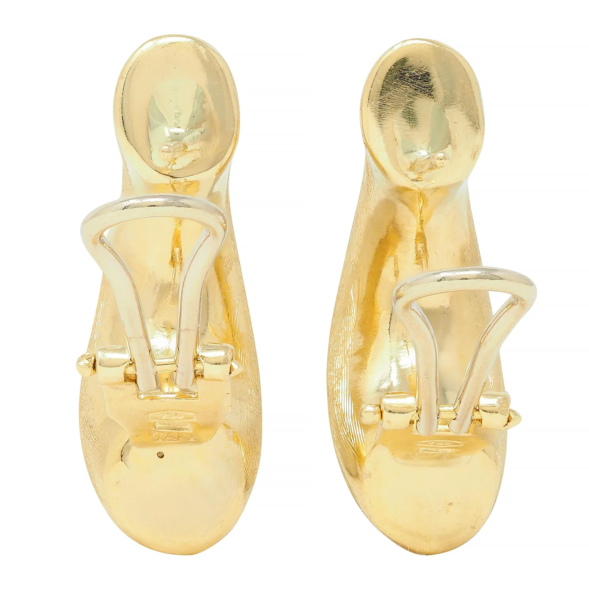 1970's 18 Karat Yellow Gold Vintage Brushed J-Hoop Earrings - Image 7