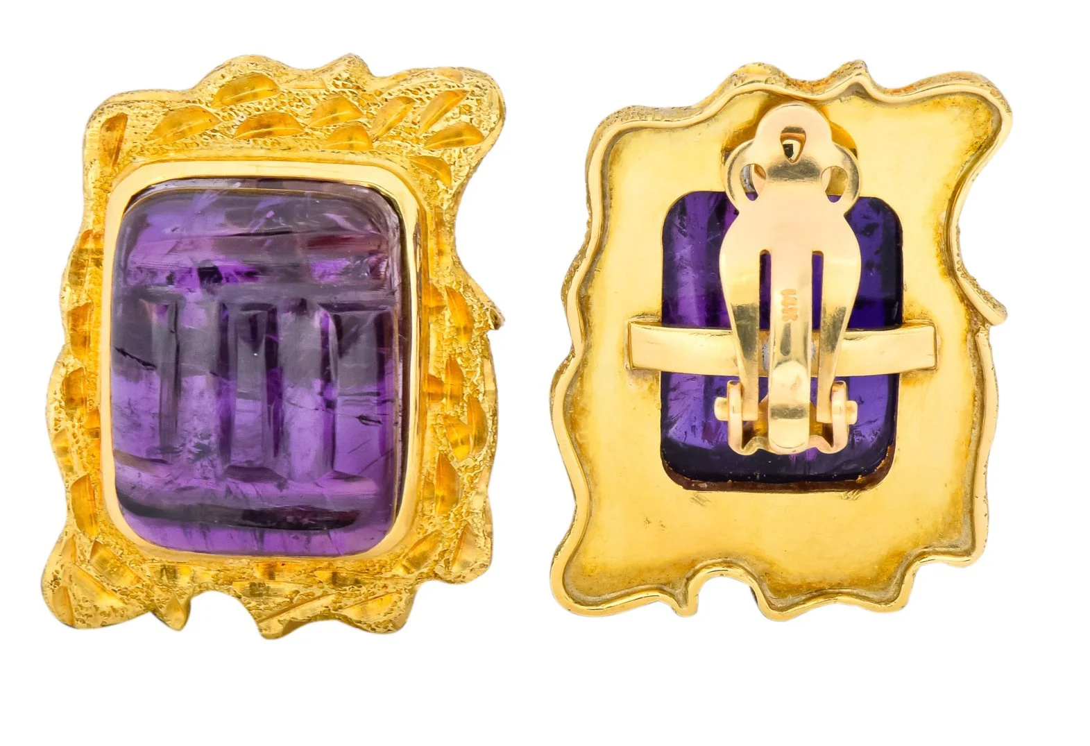 1970's Amethyst 14 Karat Yellow Gold Ear-Clip Earrings - Image 4