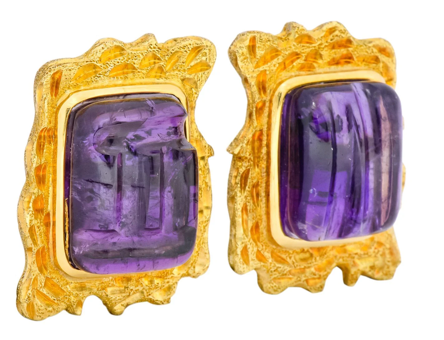 1970's Amethyst 14 Karat Yellow Gold Ear-Clip Earrings - Image 5