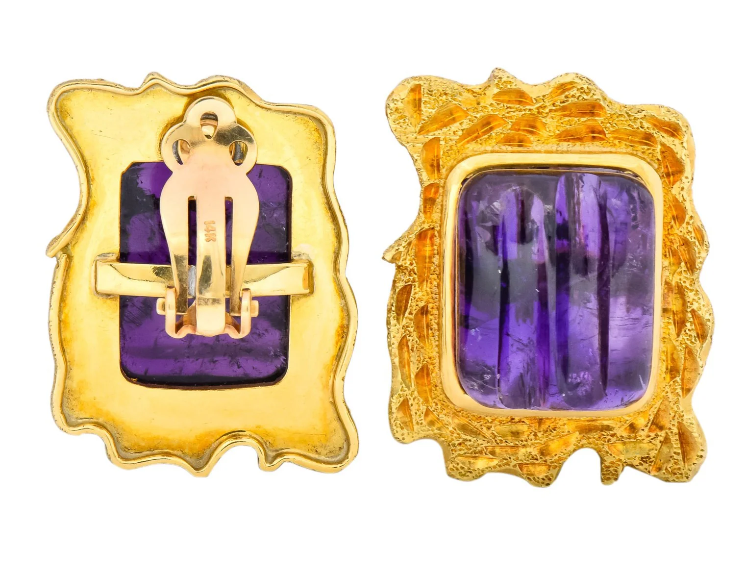 1970's Amethyst 14 Karat Yellow Gold Ear-Clip Earrings - Image 7