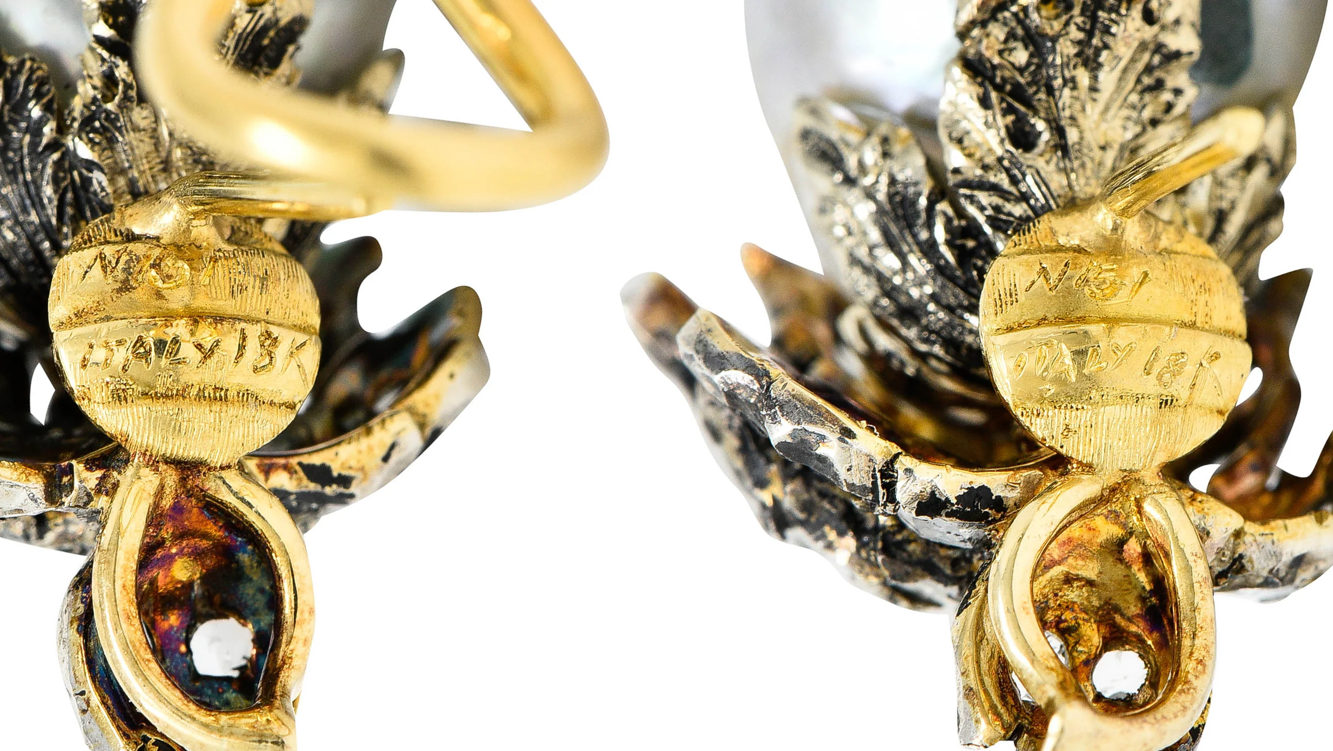 1970's Buccellati Diamond Baroque Pearl Silver-Topped 18 Karat Gold Earrings - Image 5