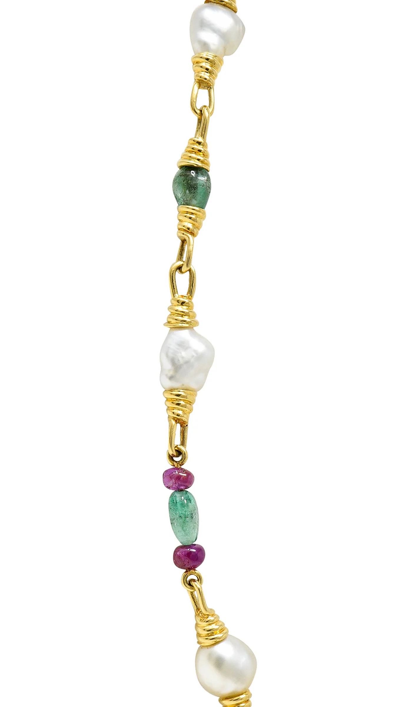 1970's David Webb Baroque Pearl Ruby Emerald 18 Karat Gold Gemstone Necklace - Image 8