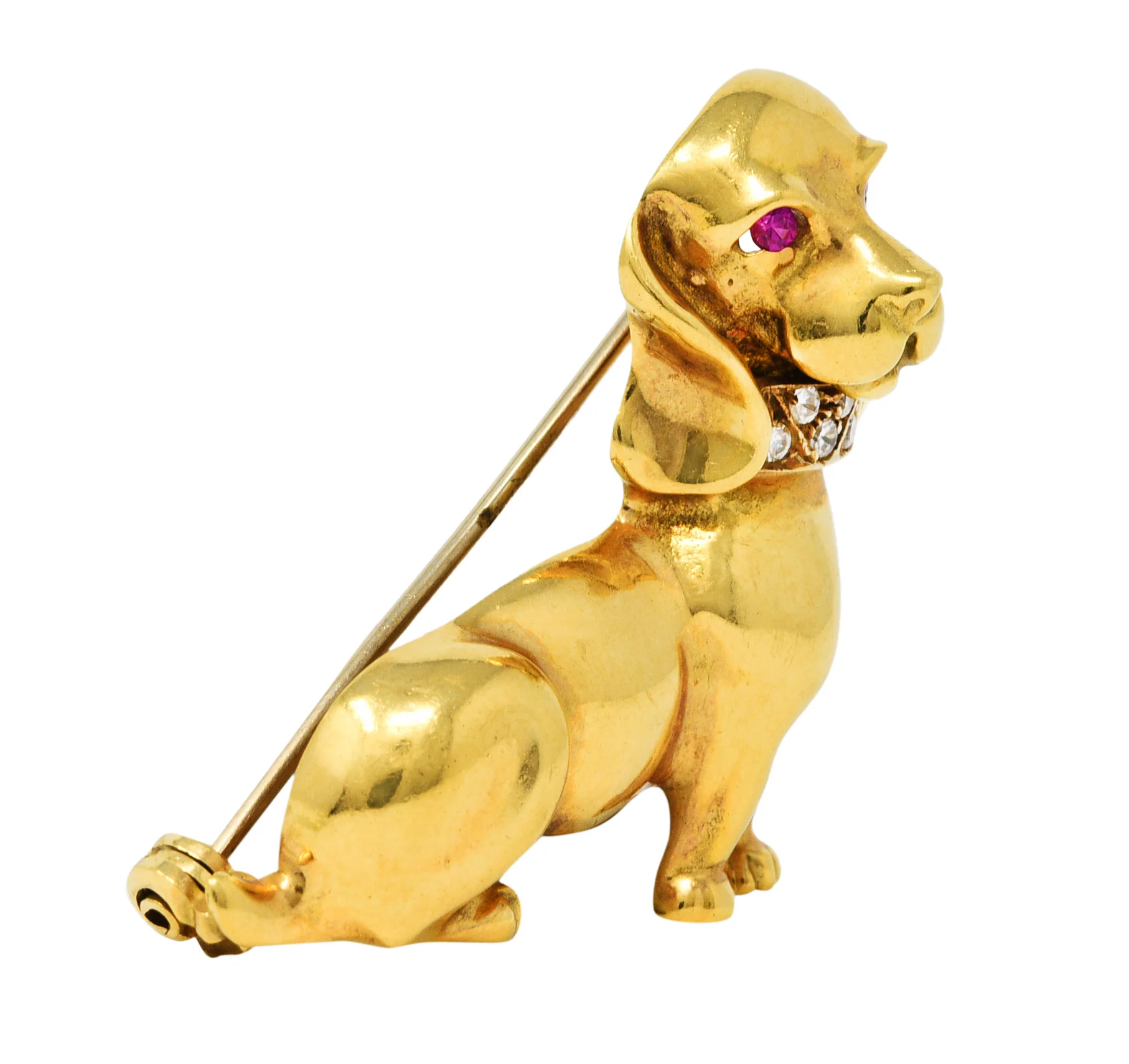 1970's Italian Vintage Ruby Diamond Dachshund Dog Brooch - Image 2