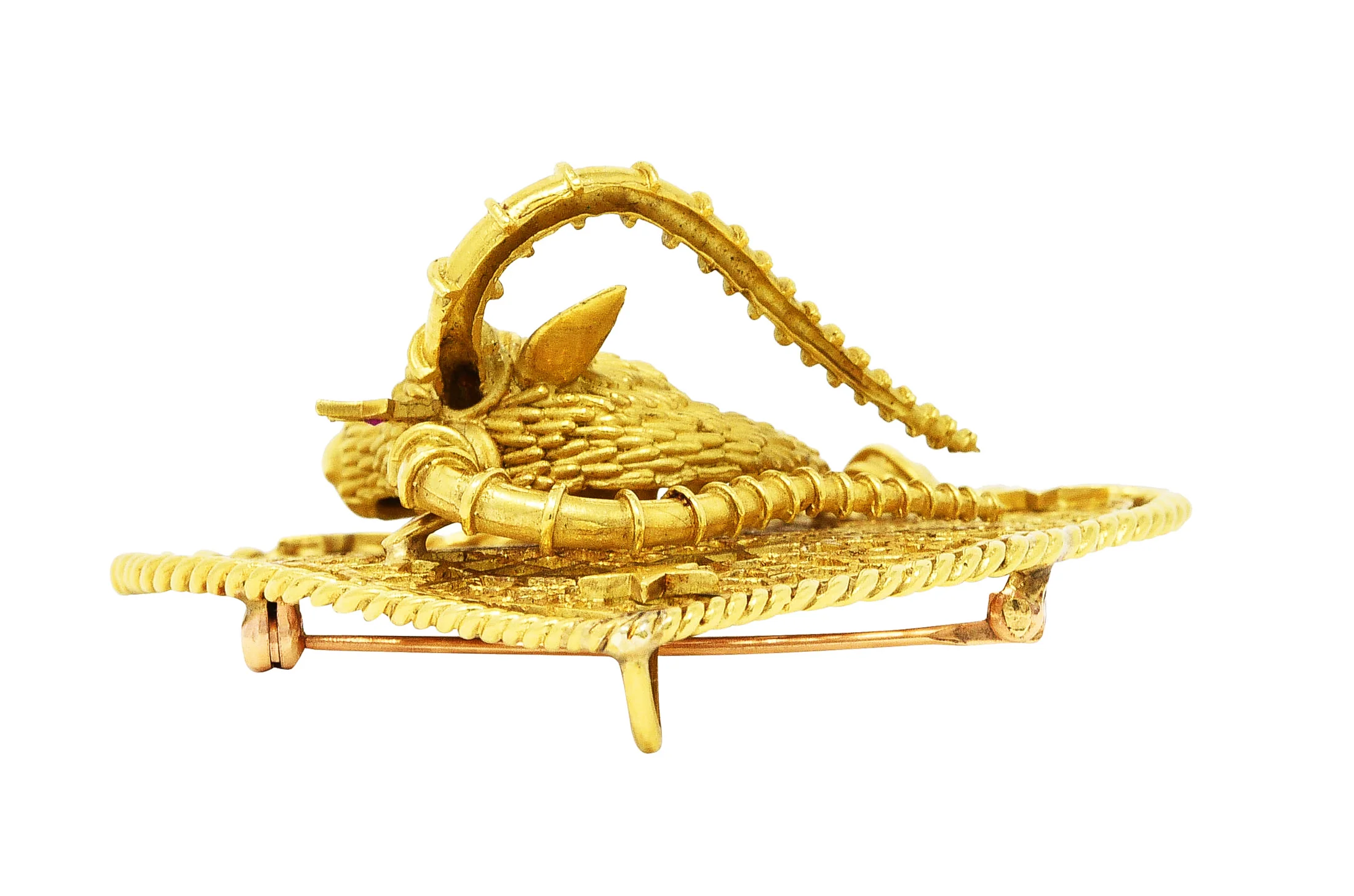 1970's Ruby Emerald 18 Karat Gold Ram Star Zodiac Pendant Brooch - Image 6