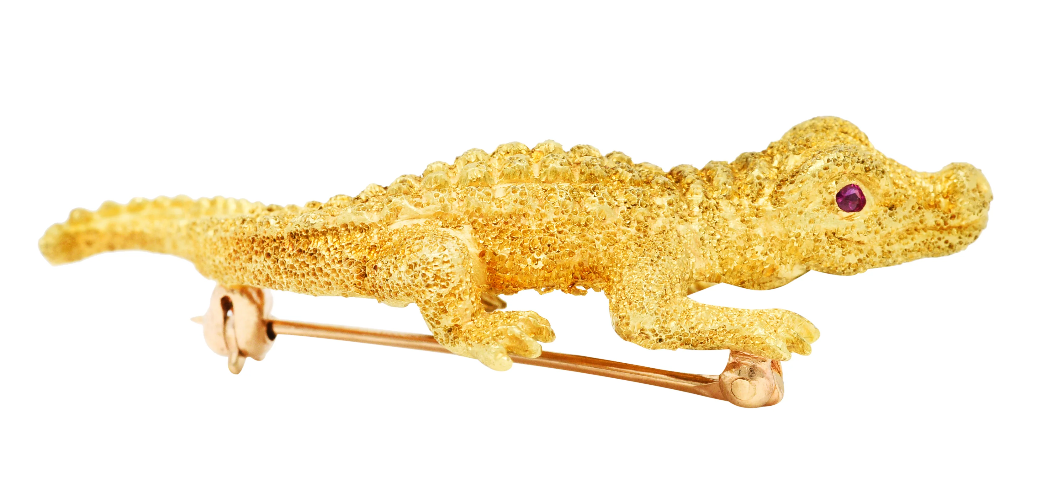 1970's Tiffany & Co. Diamond Ruby 18 Karat Gold Alligator Brooch - Image 3