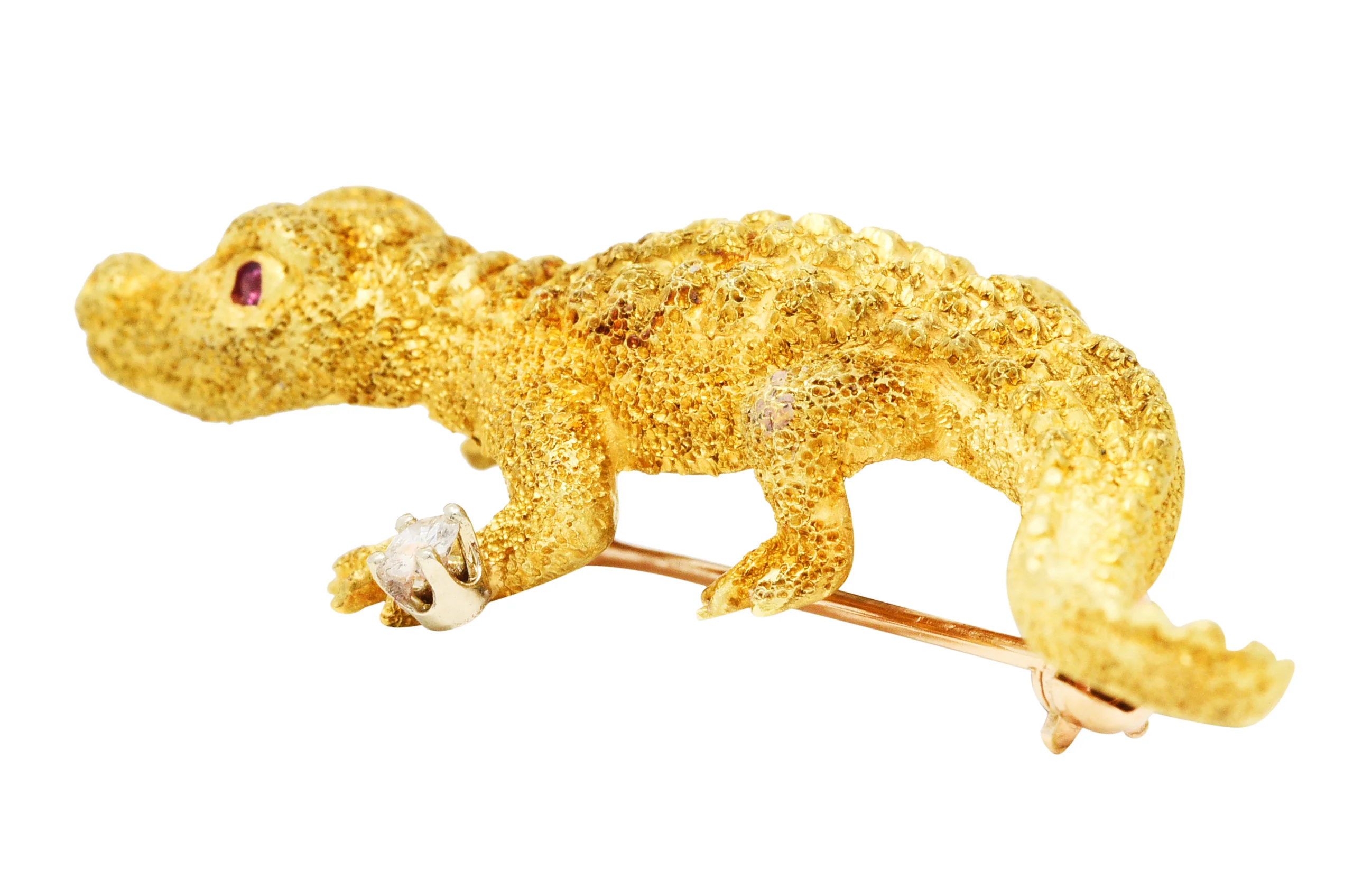 1970's Tiffany & Co. Diamond Ruby 18 Karat Gold Alligator Brooch - Image 4