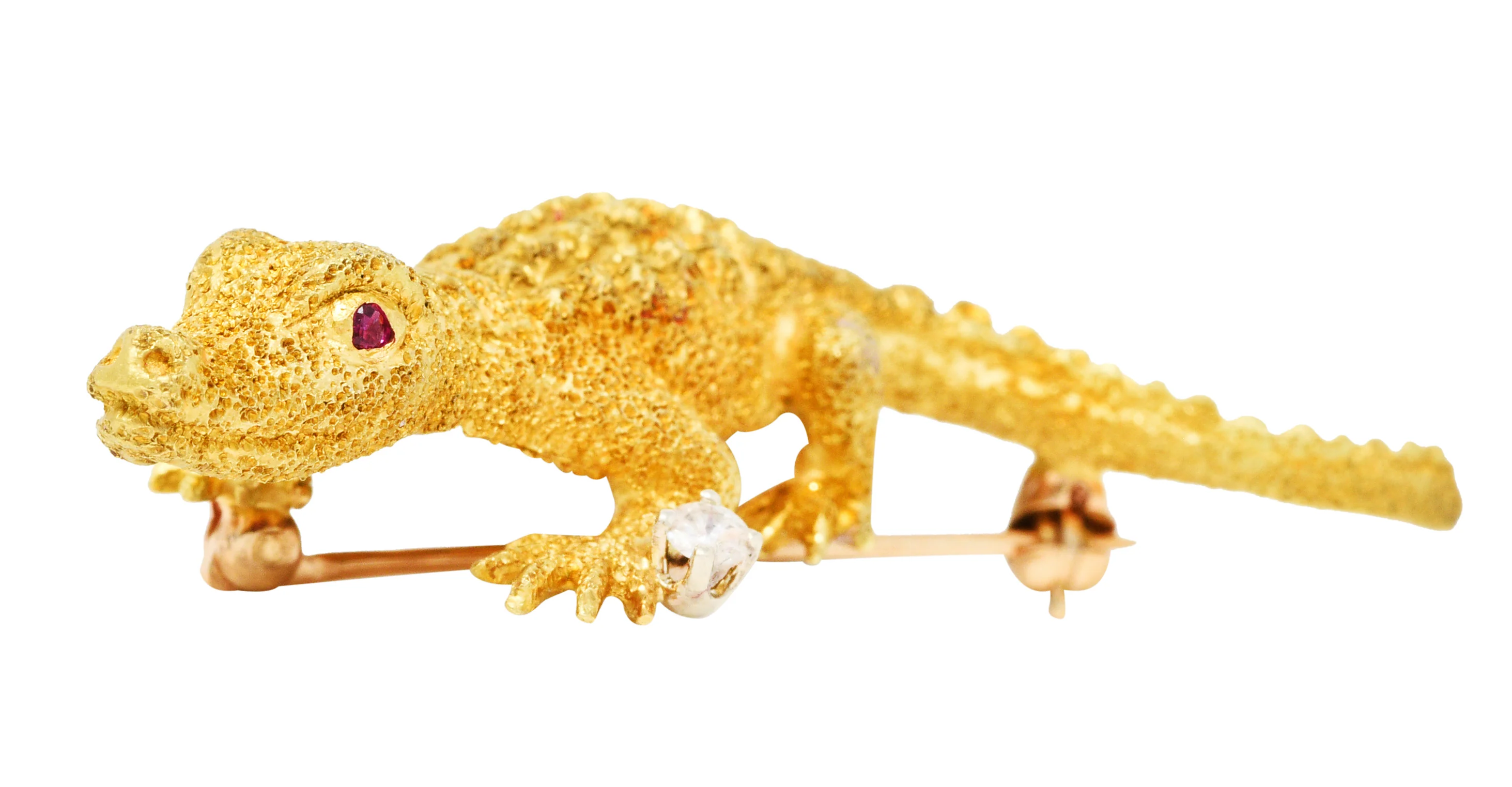 1970's Tiffany & Co. Diamond Ruby 18 Karat Gold Alligator Brooch - Image 7