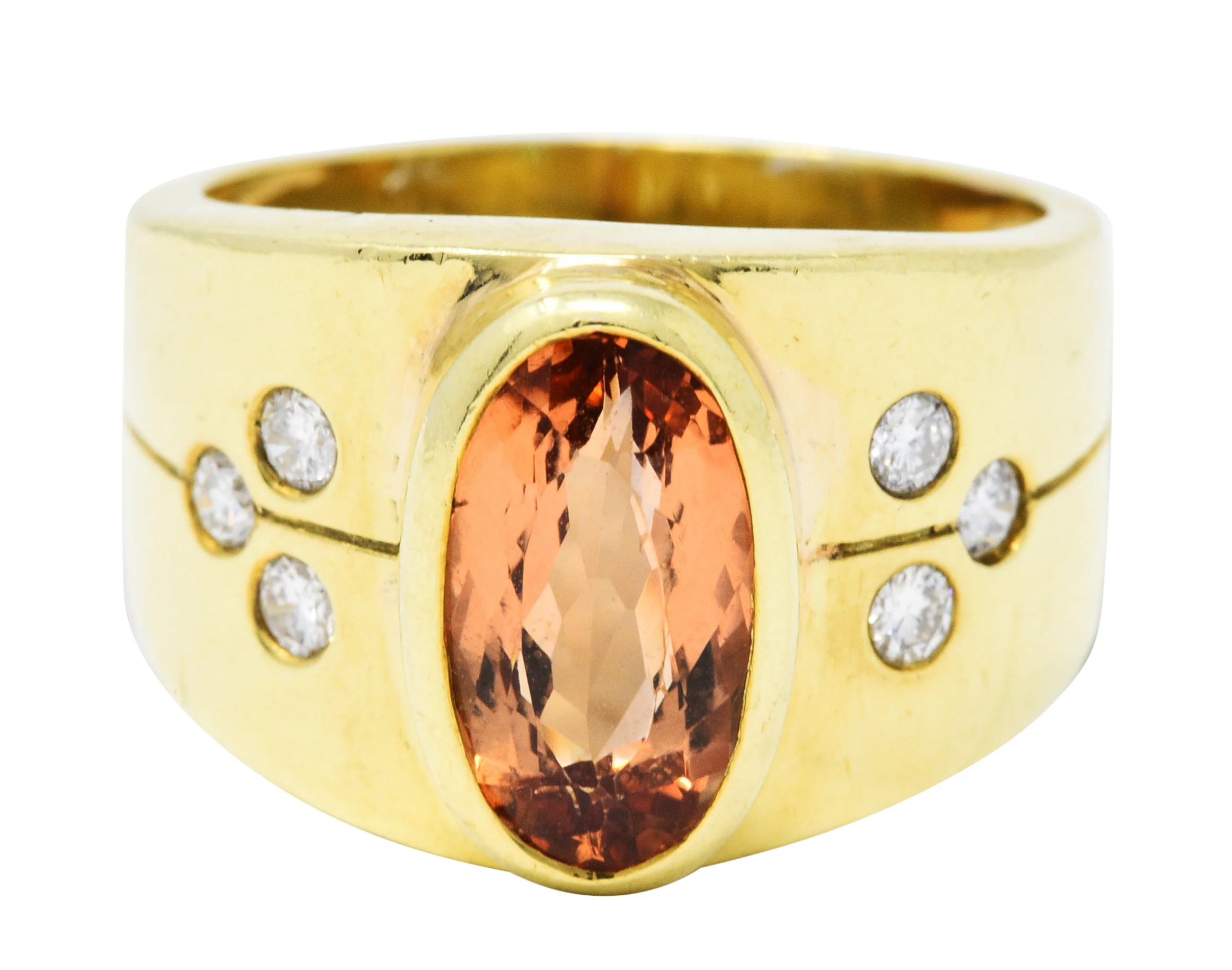 1970's Vintage Imperial Topaz Diamond 18 Karat Gold Band Ring
