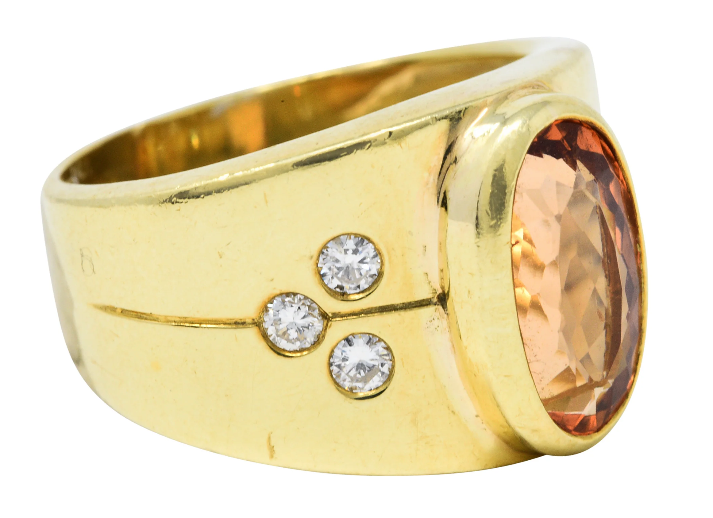 1970's Vintage Imperial Topaz Diamond 18 Karat Gold Band Ring - Image 2