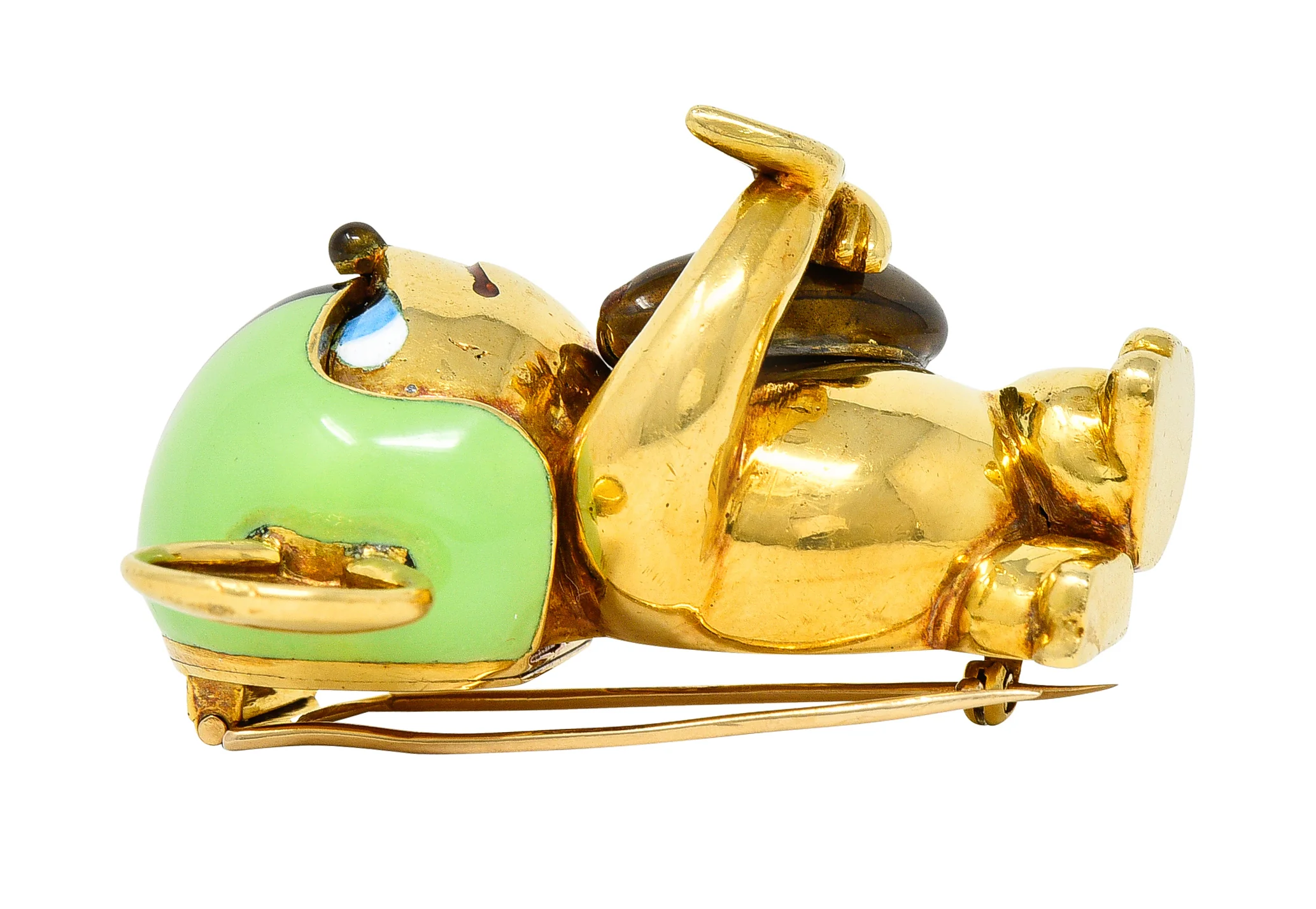 1972 Vintage Enamel 18 Karat Yellow Gold Rugby Mouse Football Brooch - Image 10