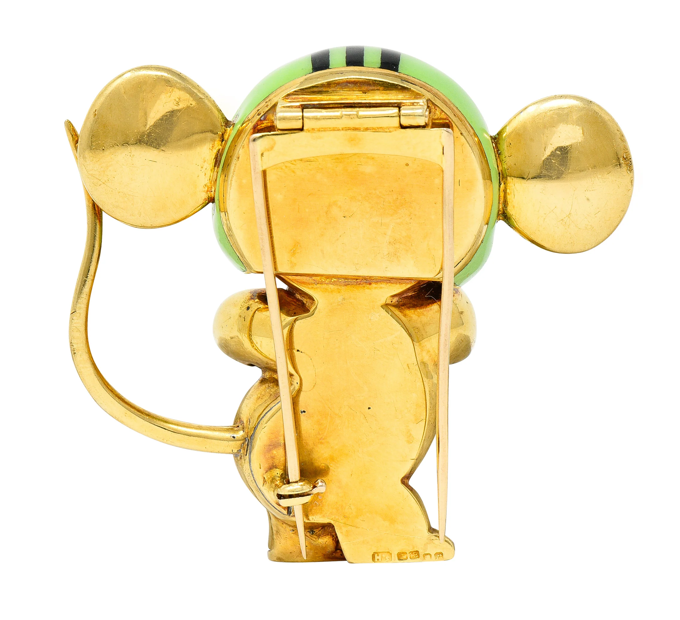 1972 Vintage Enamel 18 Karat Yellow Gold Rugby Mouse Football Brooch - Image 4