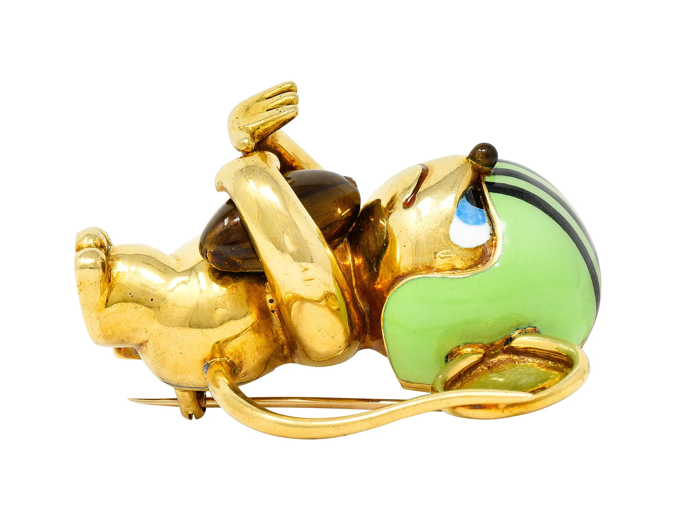 1972 Vintage Enamel 18 Karat Yellow Gold Rugby Mouse Football Brooch - Image 8