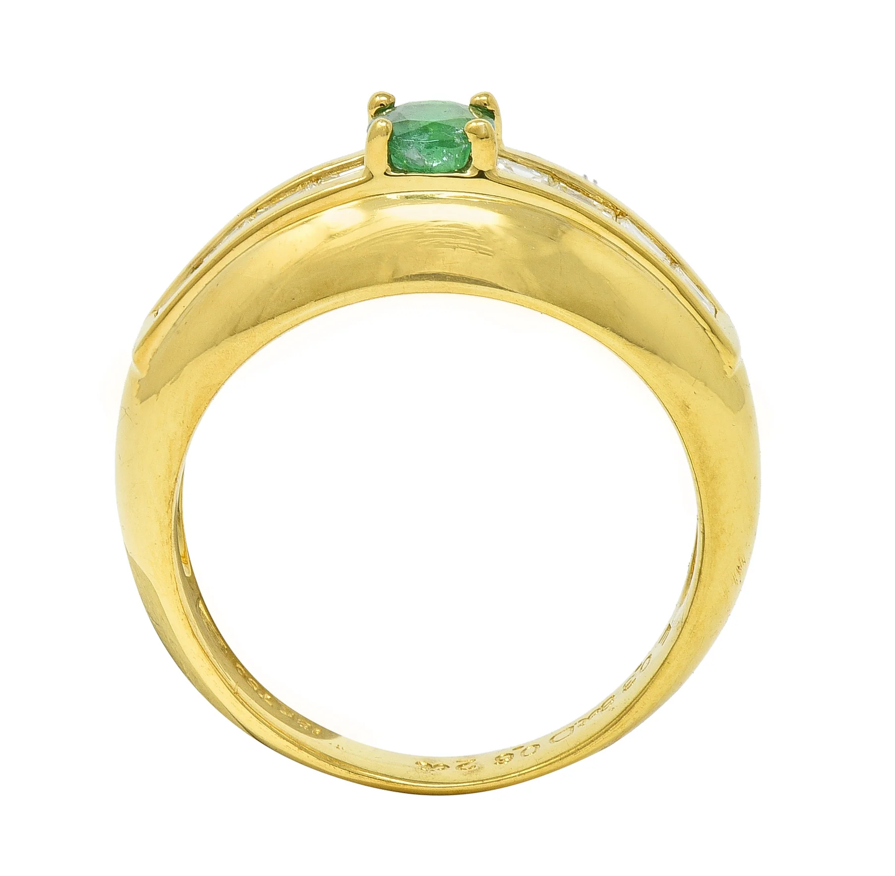 1980's 1.00 CTW Emerald Diamond 18 Karat Yellow Gold Vintage Gemstone Ring - Image 10