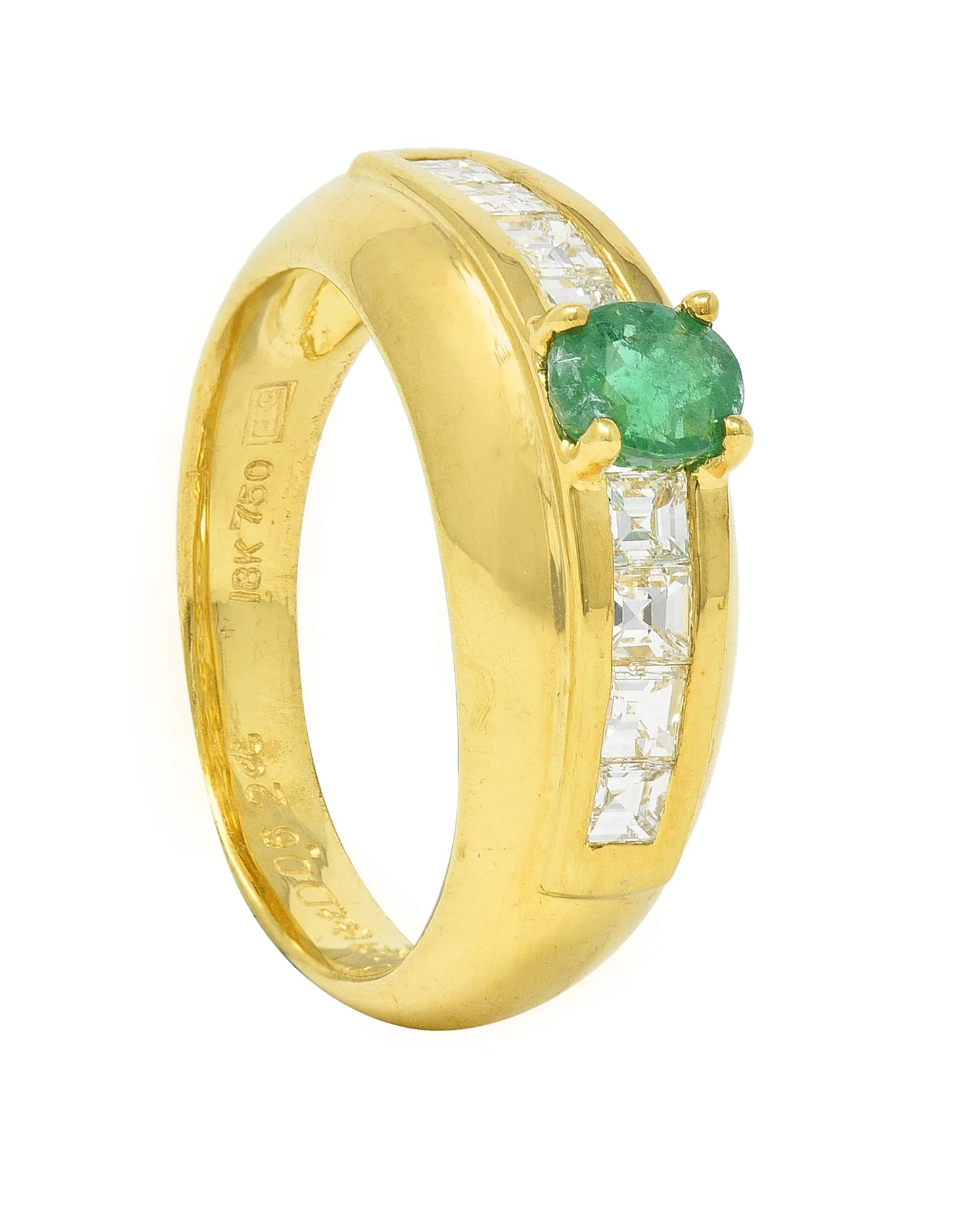 1980's 1.00 CTW Emerald Diamond 18 Karat Yellow Gold Vintage Gemstone Ring - Image 11