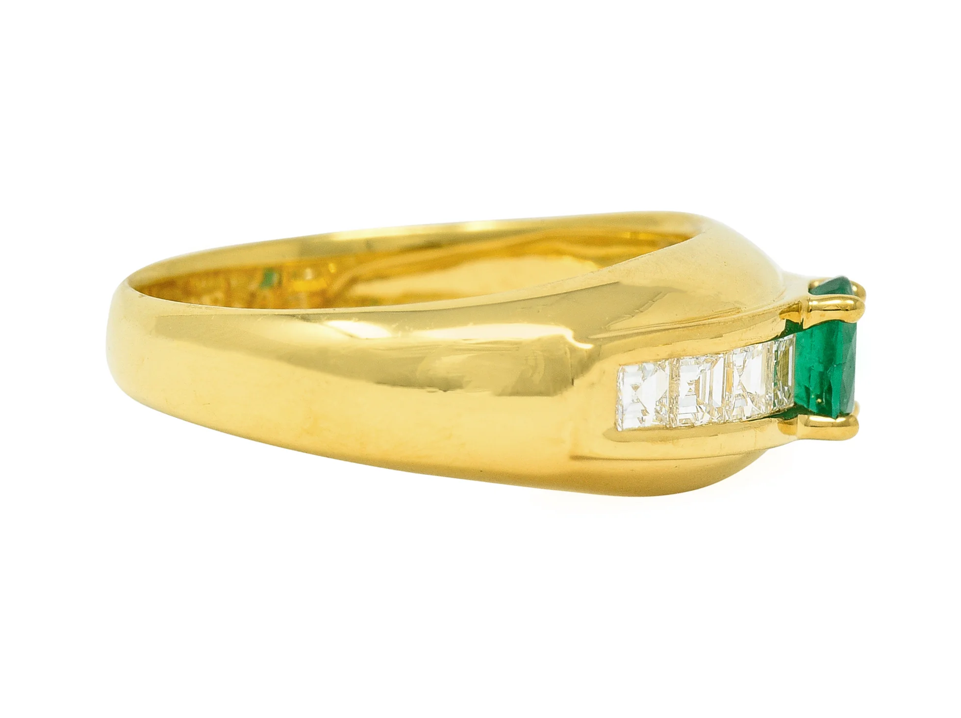1980's 1.00 CTW Emerald Diamond 18 Karat Yellow Gold Vintage Gemstone Ring - Image 3