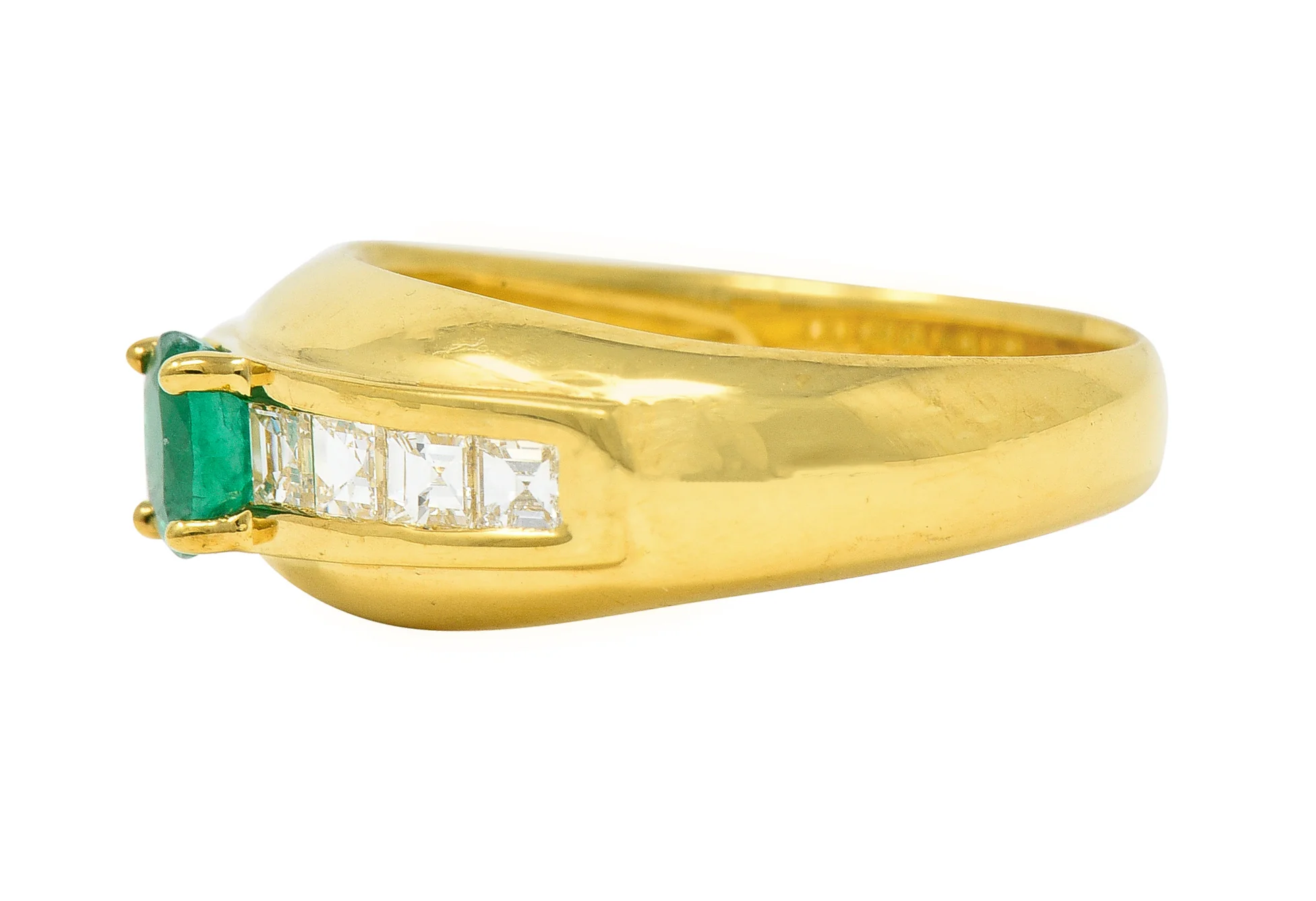 1980's 1.00 CTW Emerald Diamond 18 Karat Yellow Gold Vintage Gemstone Ring - Image 5