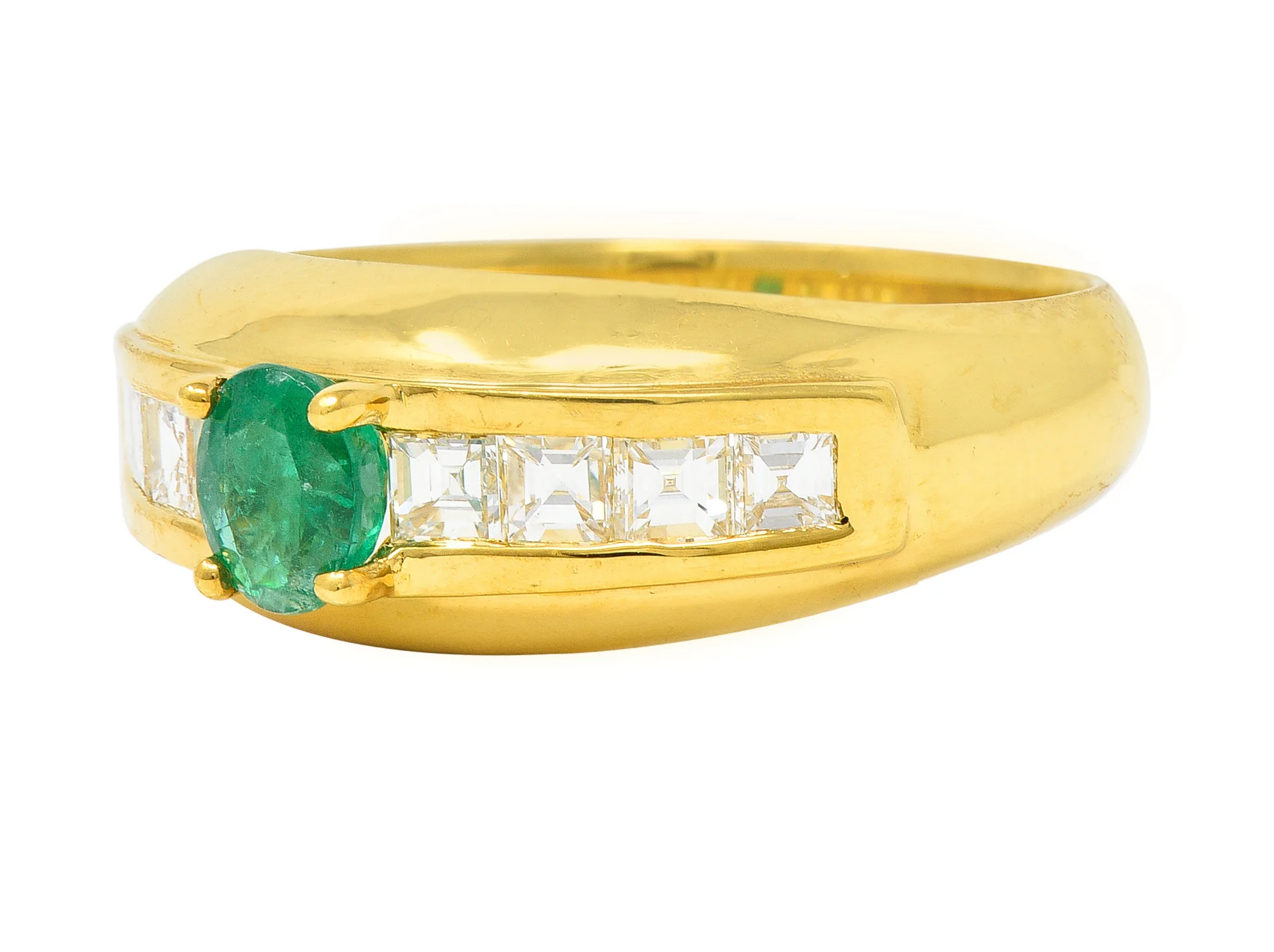 1980's 1.00 CTW Emerald Diamond 18 Karat Yellow Gold Vintage Gemstone Ring - Image 6