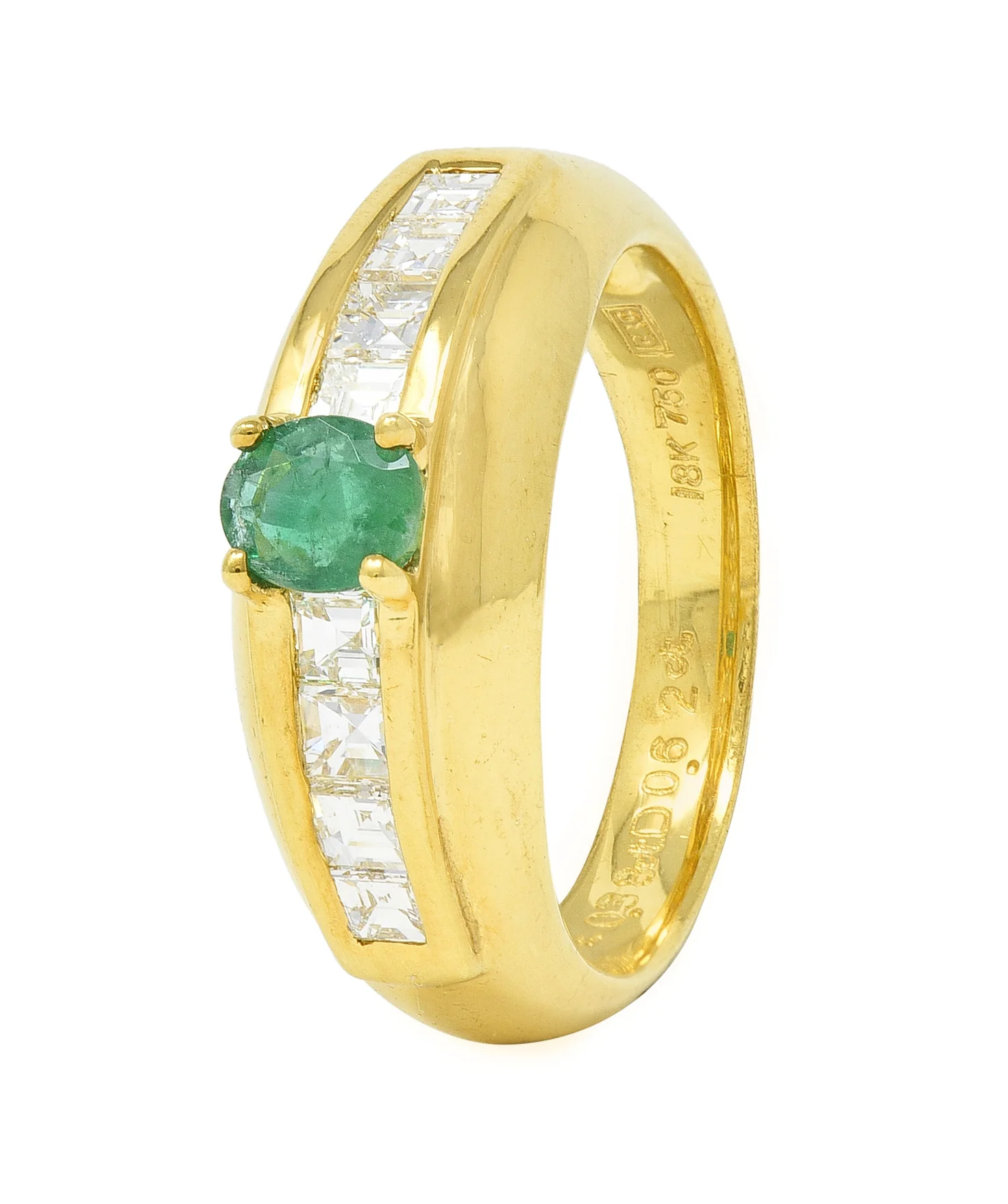 1980's 1.00 CTW Emerald Diamond 18 Karat Yellow Gold Vintage Gemstone Ring - Image 9