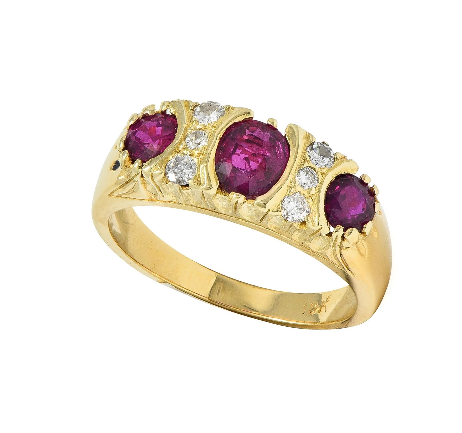 1980's 1.25 CTW Ruby Diamond 18 Karat Yellow Gold Vintage Band Ring - Image 11