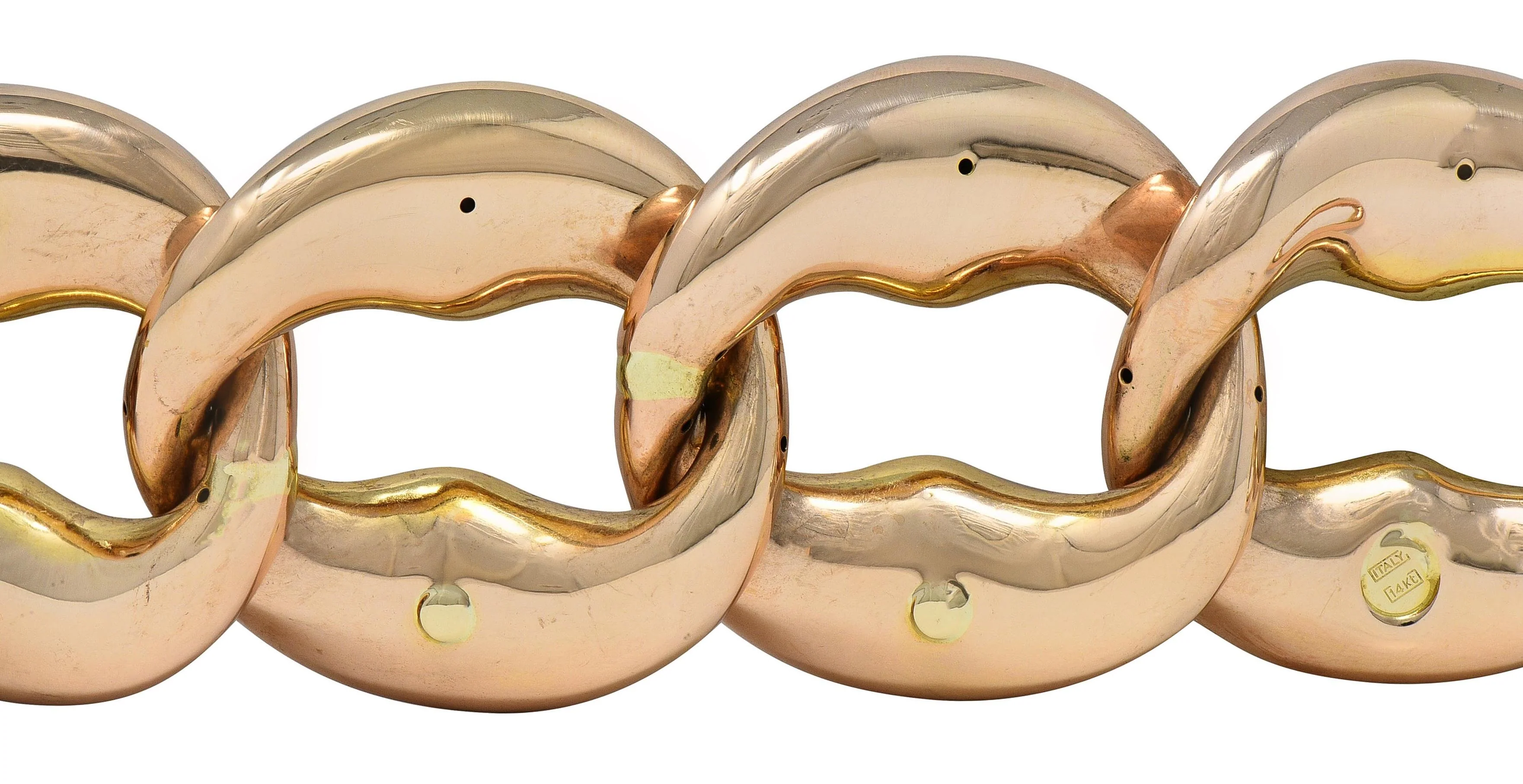 1980's 14 Karat Two-Tone Rose Gold Puffed Vintage Curb Link Bracelet - Image 6