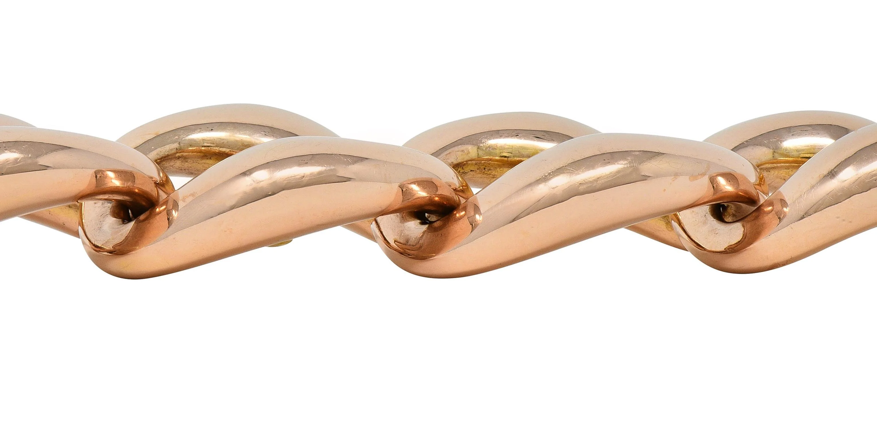 1980's 14 Karat Two-Tone Rose Gold Puffed Vintage Curb Link Bracelet - Image 8