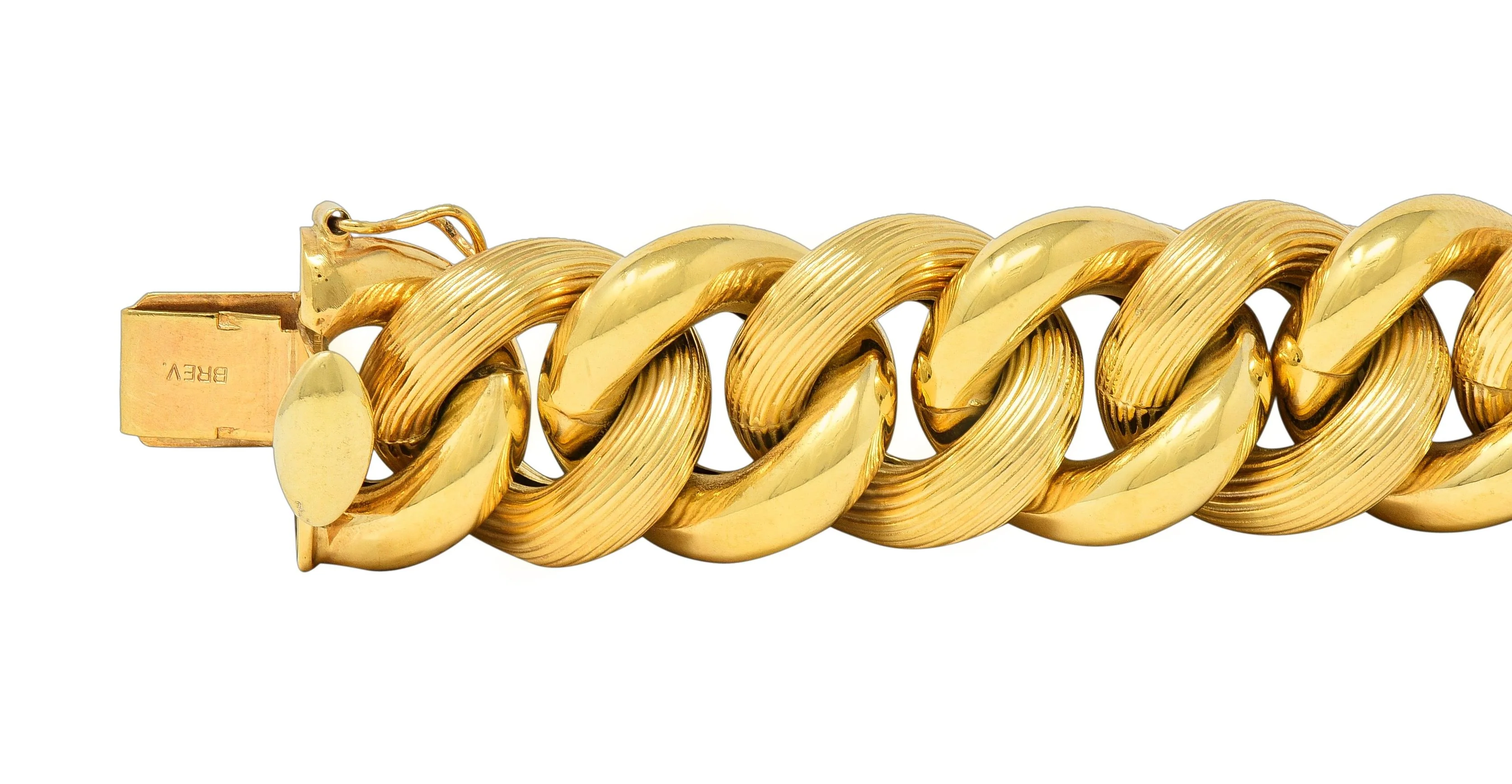 1980's 14 Karat Yellow Gold Textured Puffy Curb Link Vintage Bracelet - Image 3