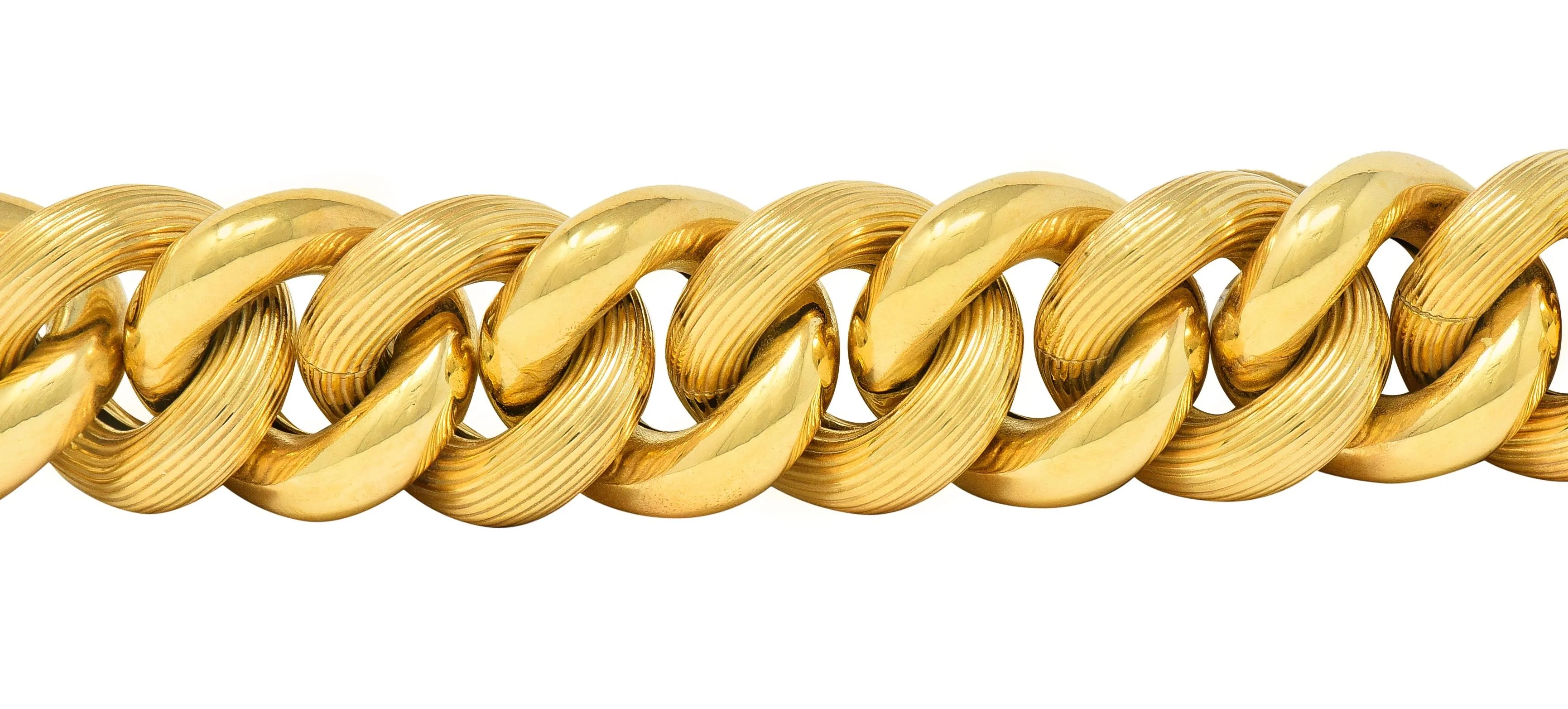 1980's 14 Karat Yellow Gold Textured Puffy Curb Link Vintage Bracelet - Image 4