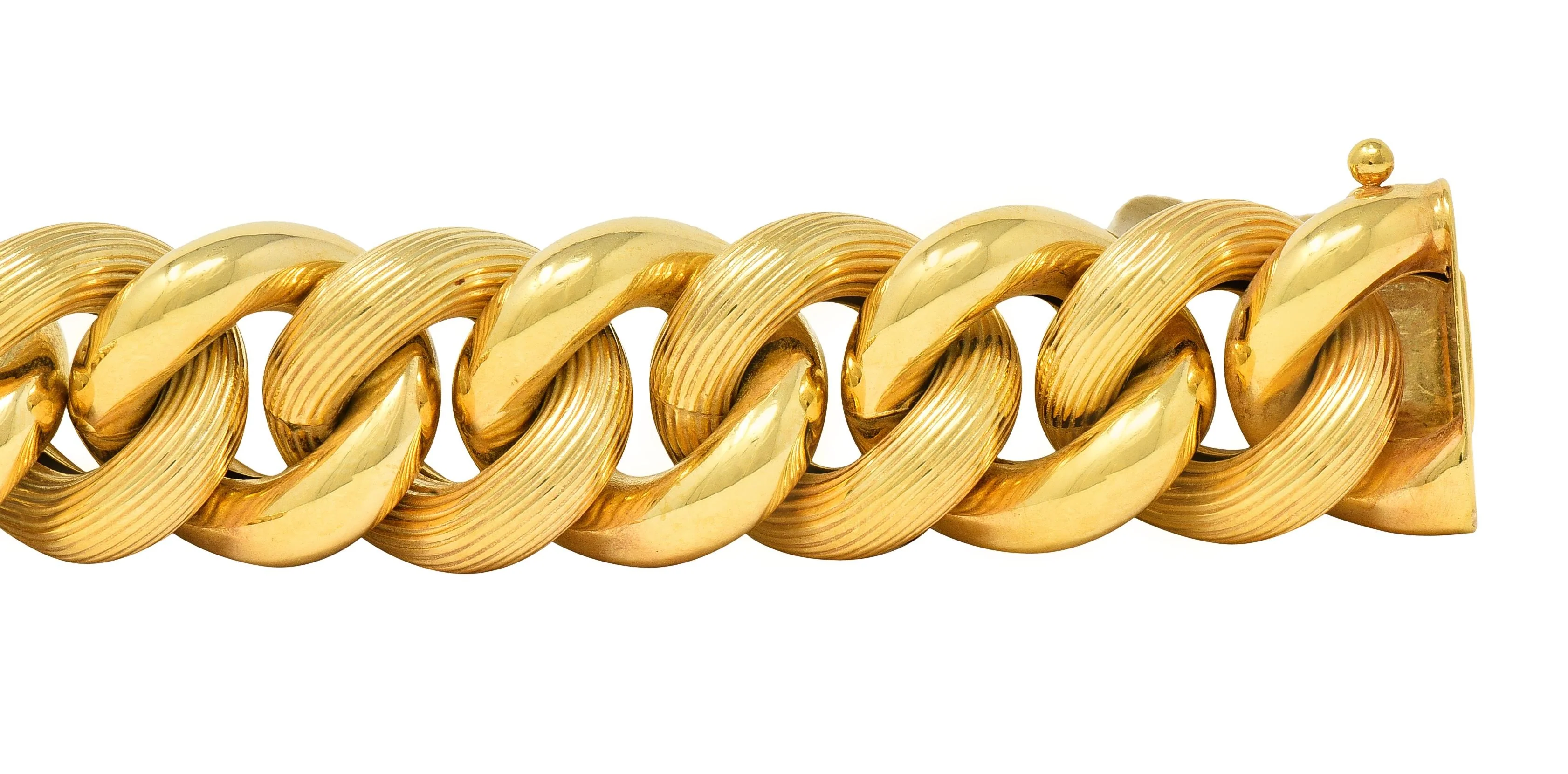 1980's 14 Karat Yellow Gold Textured Puffy Curb Link Vintage Bracelet - Image 5