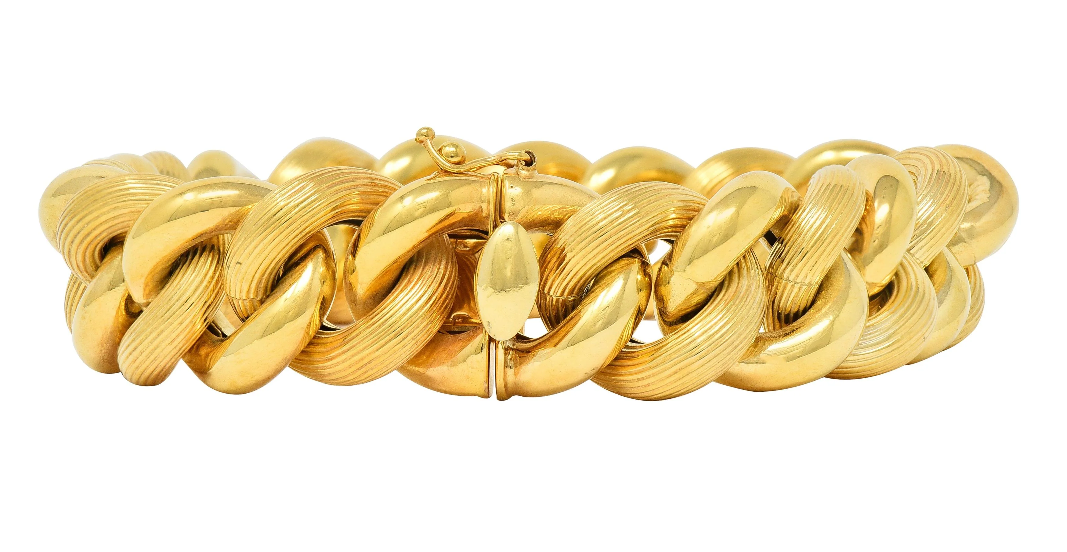 1980's 14 Karat Yellow Gold Textured Puffy Curb Link Vintage Bracelet - Image 6