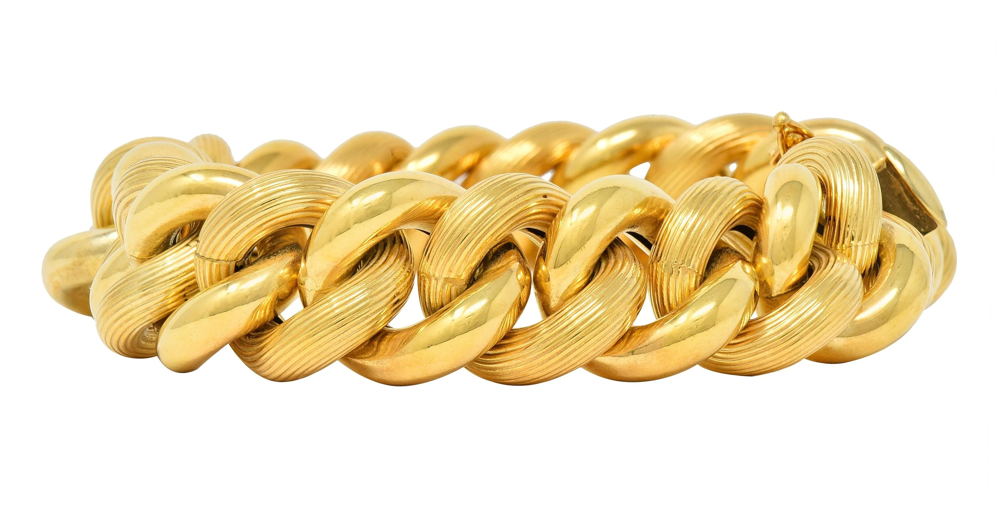 1980's 14 Karat Yellow Gold Textured Puffy Curb Link Vintage Bracelet - Image 9